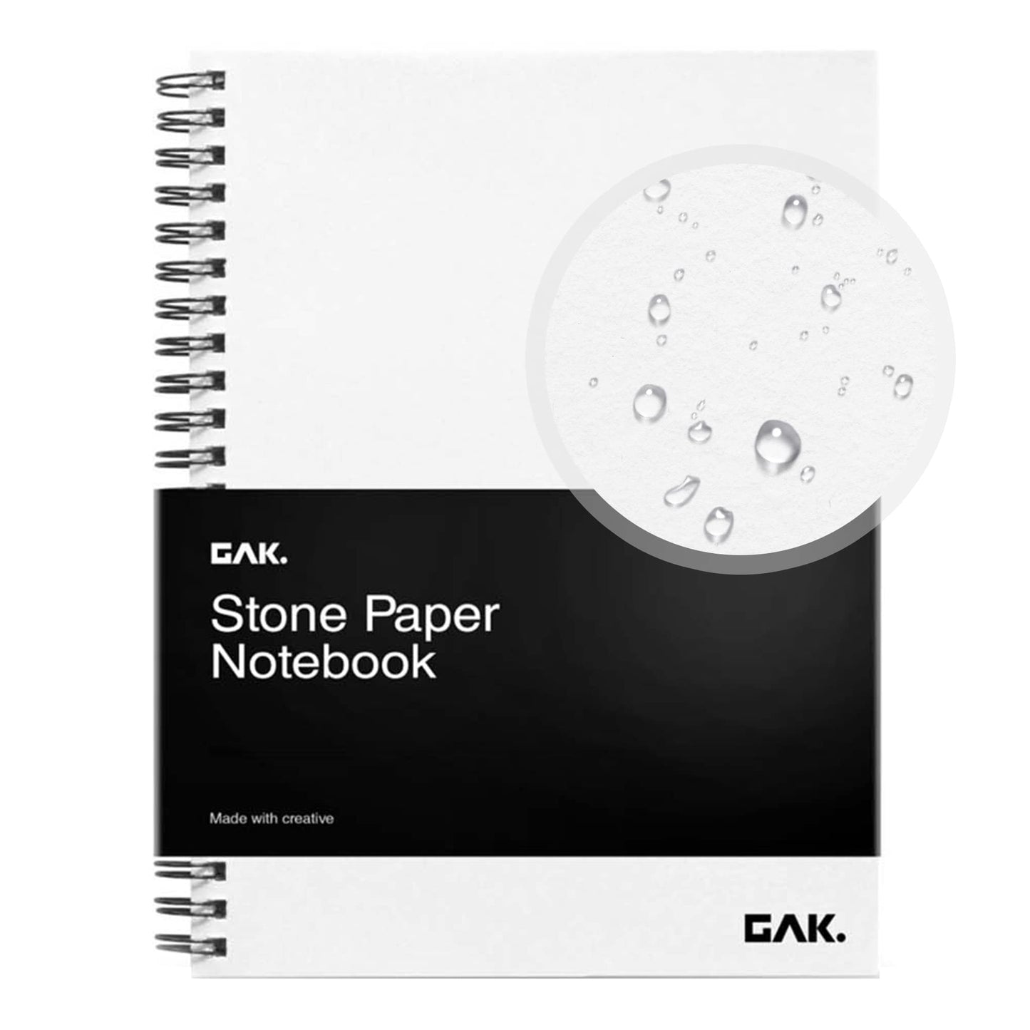 GAK. Stone Paper Notebook | No Lines Spiral Notebook Waterproof Sheet Aesthetic Journal for Note Taking | Notebooks for Work & Aesthetic School Supplies | Large Size, White (7.2”x10.1”, 50 sheets)