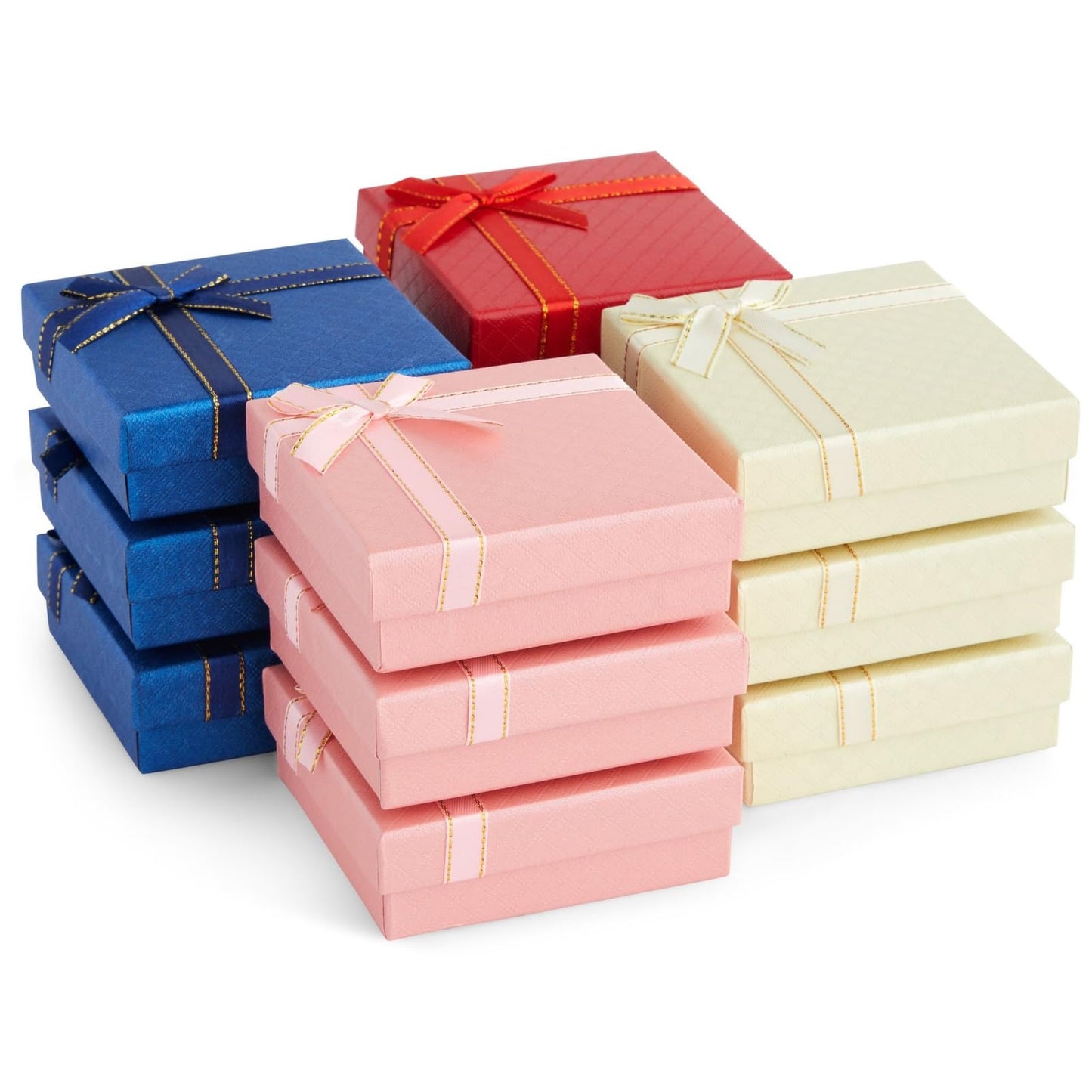 Bright Creations Cardboard Jewelry Gift Box Set - Bulk Gift Boxes with Lids & Ribbon Bows - Packaging for Rings & Necklaces - Earring Case & Bracelet Cases - Pack of 12, 3.5 x 3.5 x 1 in, 4 Colors