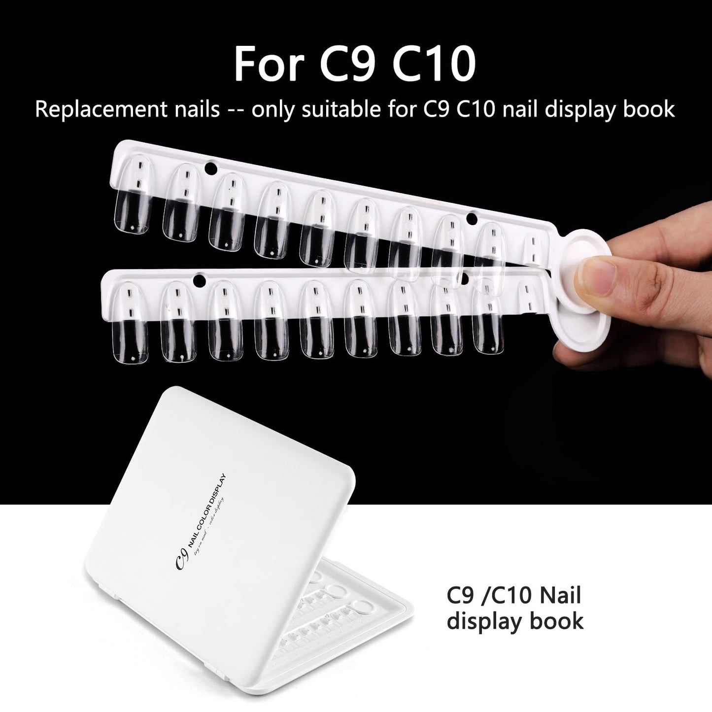 YINGJEE 150 Pcs Clear Replacement Nail Tips for C9 C10 Nail Color Display Swatch Book (Transparent)
