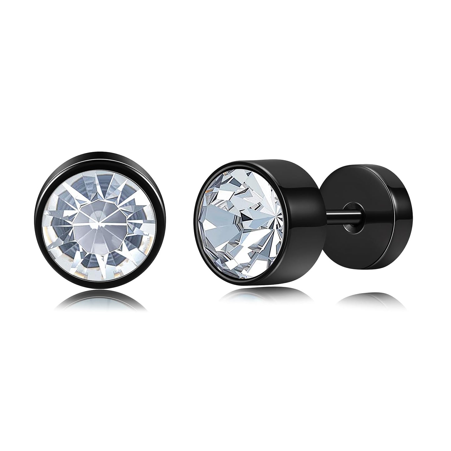 VOLUKA Stainless Steel Flat Back Stud Earrings,Hypoallergenic Titanium Black Gold Plated Cubic Zirconia Stud Earrings for Women Men