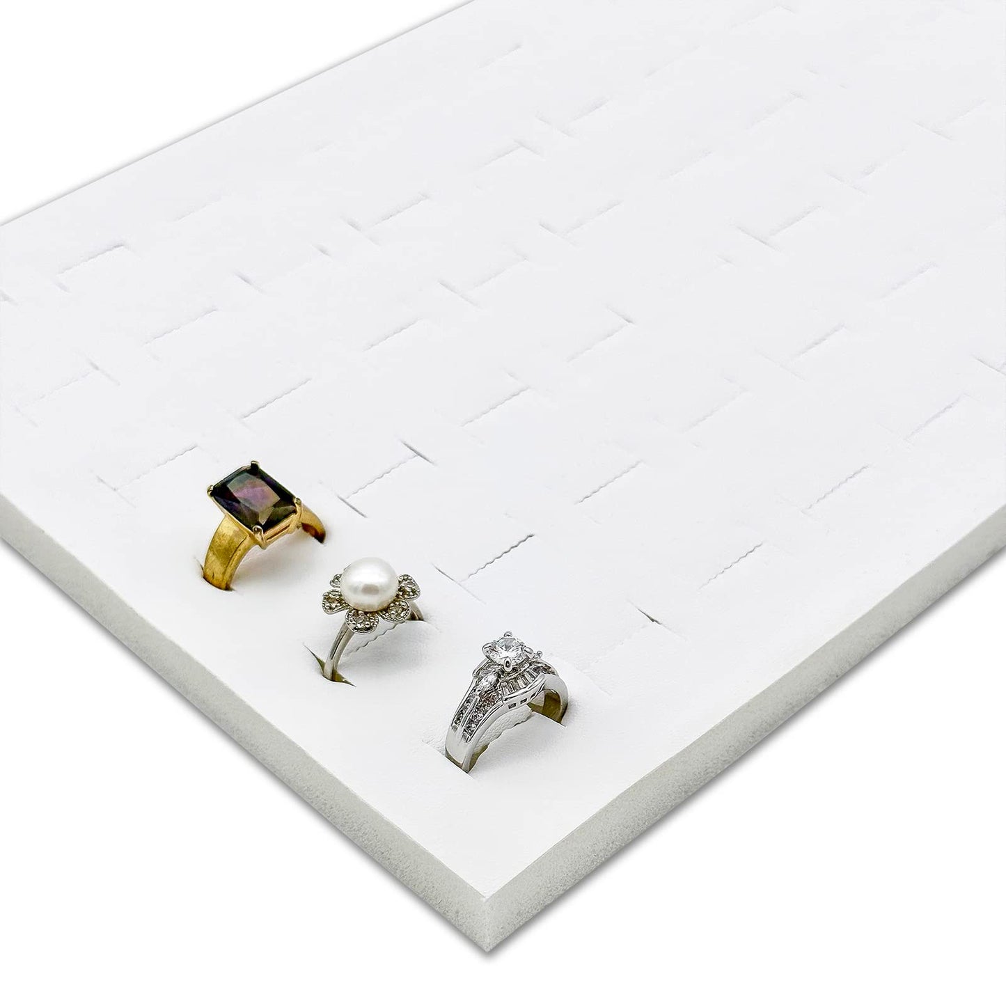 TheDisplayGuys For Your Modern Living 2-Pack 72-Ring Holders Leatherette Foam Padding Jewelry Inserts - Tray/Case Liners - Retail Display, Storage (White) by The Display Guys