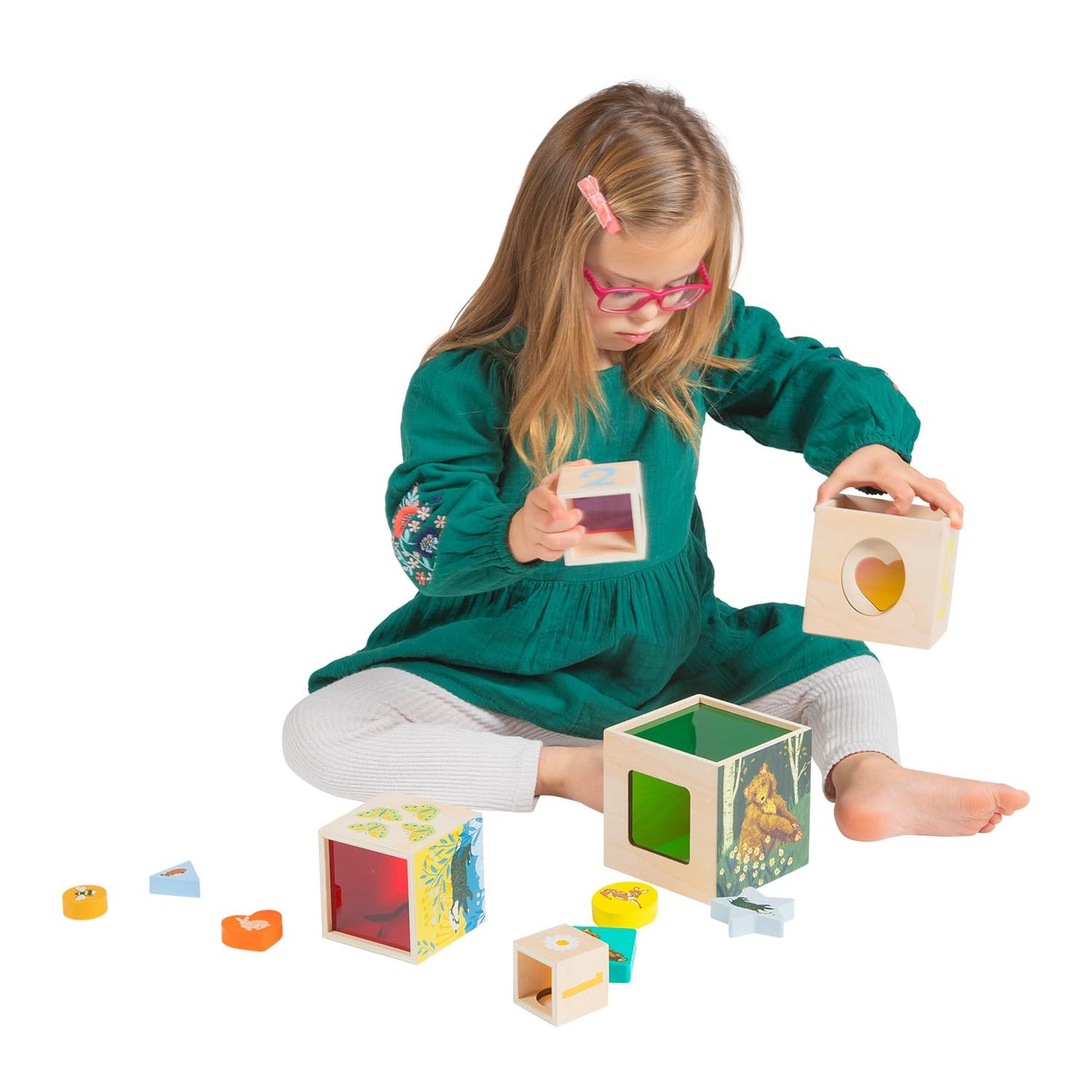 Manhattan Toy Enchanted Forest 12-Piece Wooden Stacking Counting Sorting Toy Blocks with Solid Wood Cutout Shapes
