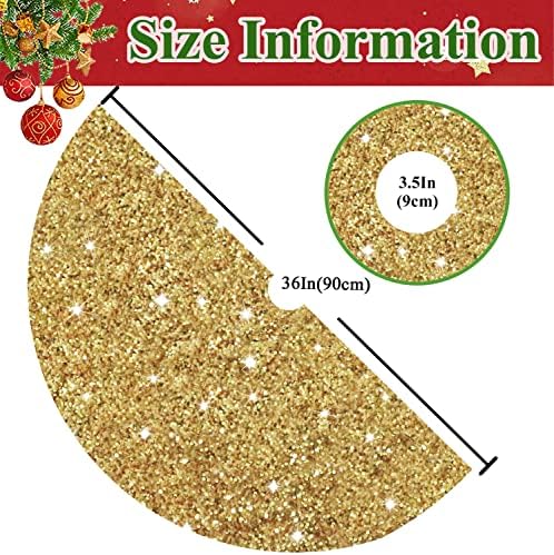 MODFUNS Gold Christmas Tree Skirts 36 Inches Sequence Christmas Tree Skirt Embroidered Christmas Tree Mats Farmhouse Round Merry Christmas Tree Skirt for New Year Birthday Ornament