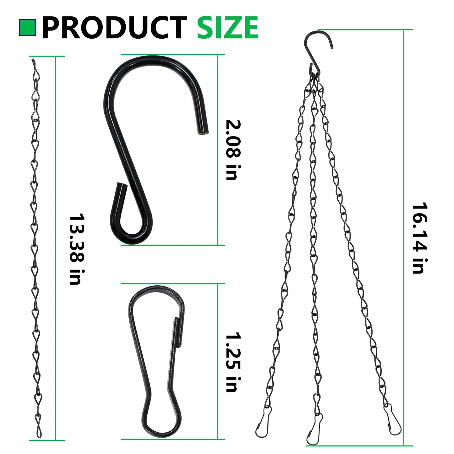 BDS-HOME 16inch Hanging Baskets Chains 3 Leads Hanging Chains Flower Pot Chain Hanger Replacement for Planters, Bird Feeders, Creative Light, Wind Chime, Lanterns and Ornaments