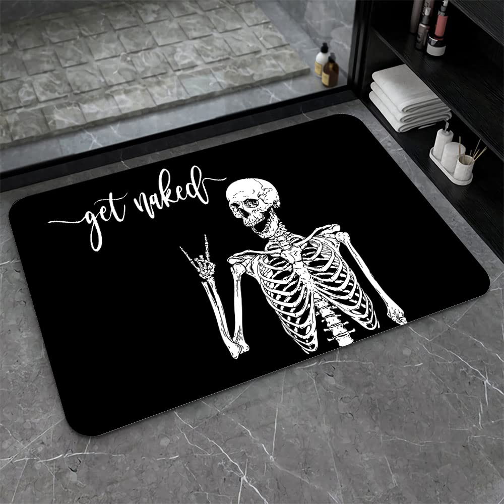 ZHUZHISHAN Diatomaceous Earth Bath Mat,Black Funny Skull Non-Slip Volume Super Absorbent Fast Drying for Bathroom Kitchen Door mat,Eco-Friendly Easy to Clean 16×24Inch (40 * 60cm)