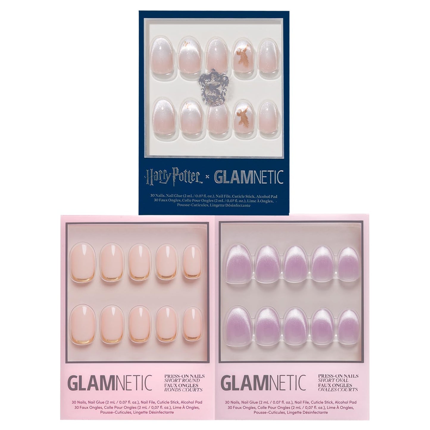 Harry Potter™ x Glamnetic Press-On Nails Bundle - Rowena Ravenclaw™, Goal Digger & Fairy Dust | Short Oval Fake Nails with Velvet Gradient Tips & Rose Gold Graphic, Officially Licensed | Glossy, Semi-