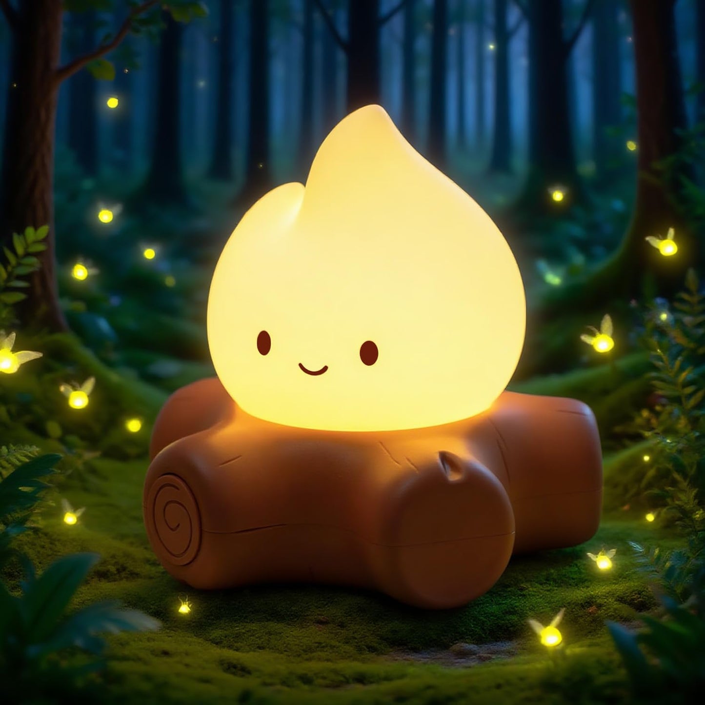 BANDIANCY Chibi Campfire Night Light, Silicone, LED Flickering Flame Lights, Dimmable, Rechargeable Bedside Nightlight, Anime Kawaii Lamp Décor