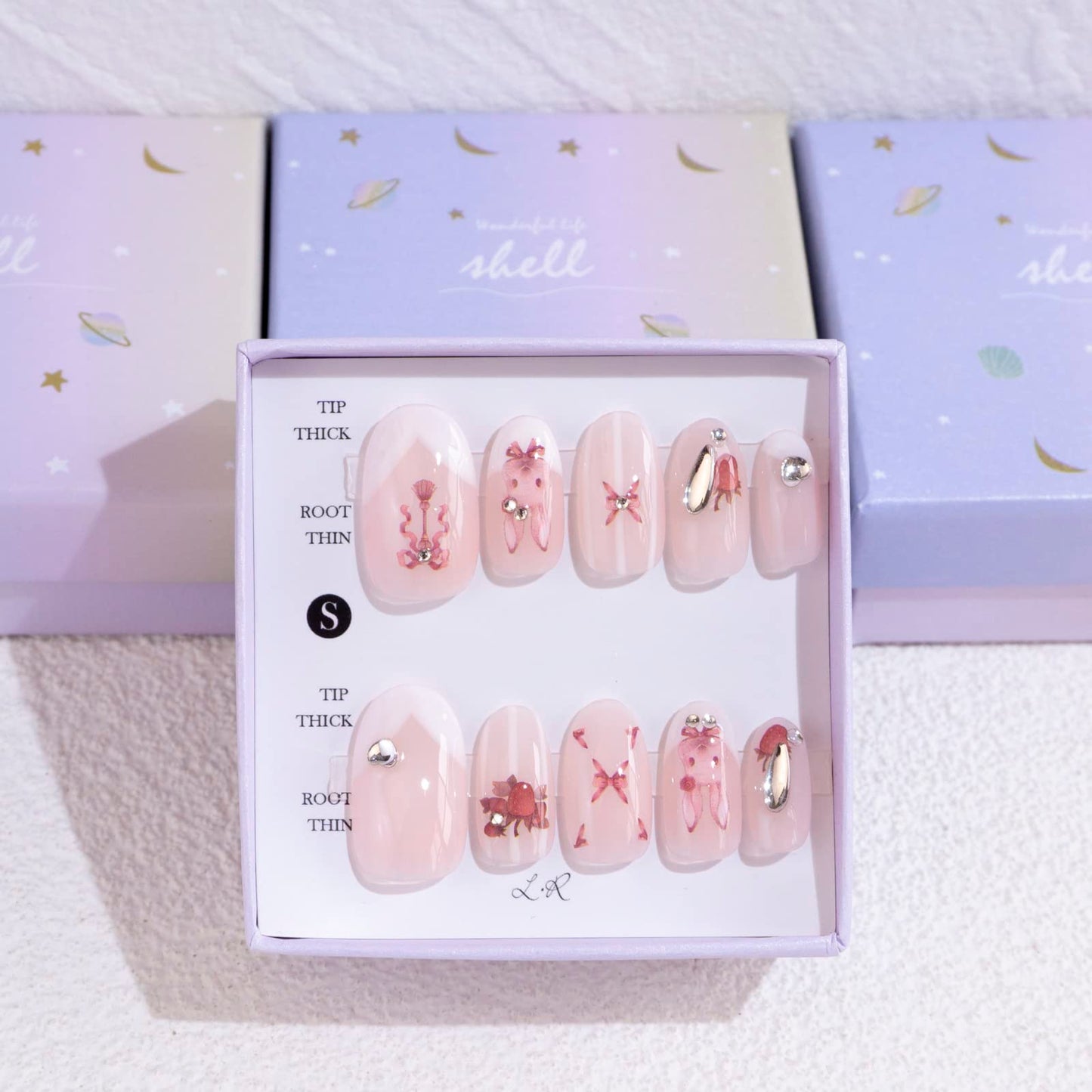 Light Rain Small Size Hand-made Press on Nails, 3D Gel UV Finished False nails with Design by Professional Manicurist