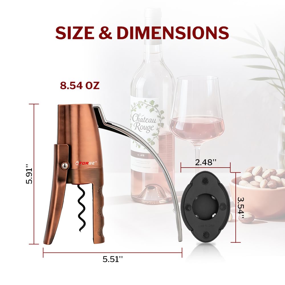 Forge Quality Compact Vertical Lever Corkscrew Wine Opener with Foil Cutter. 3 Seconds to Open a Bottle of Wine. Metallic Bronze