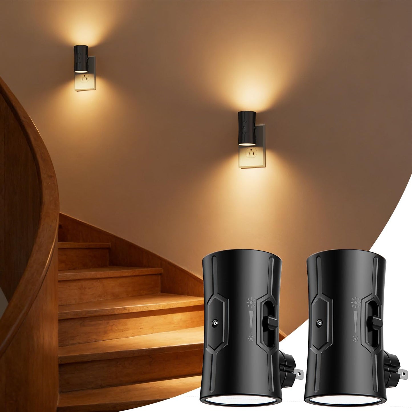fesnne Night Light, 2-Pack Dimmable Plug-in Night Light with 90°Rotatable Plug, 0-100LM Adjustable Brightness, 3000K Warm White, 1W Ultra Low Energy for Bedroom, Hallway, Bathroom, Kids Room