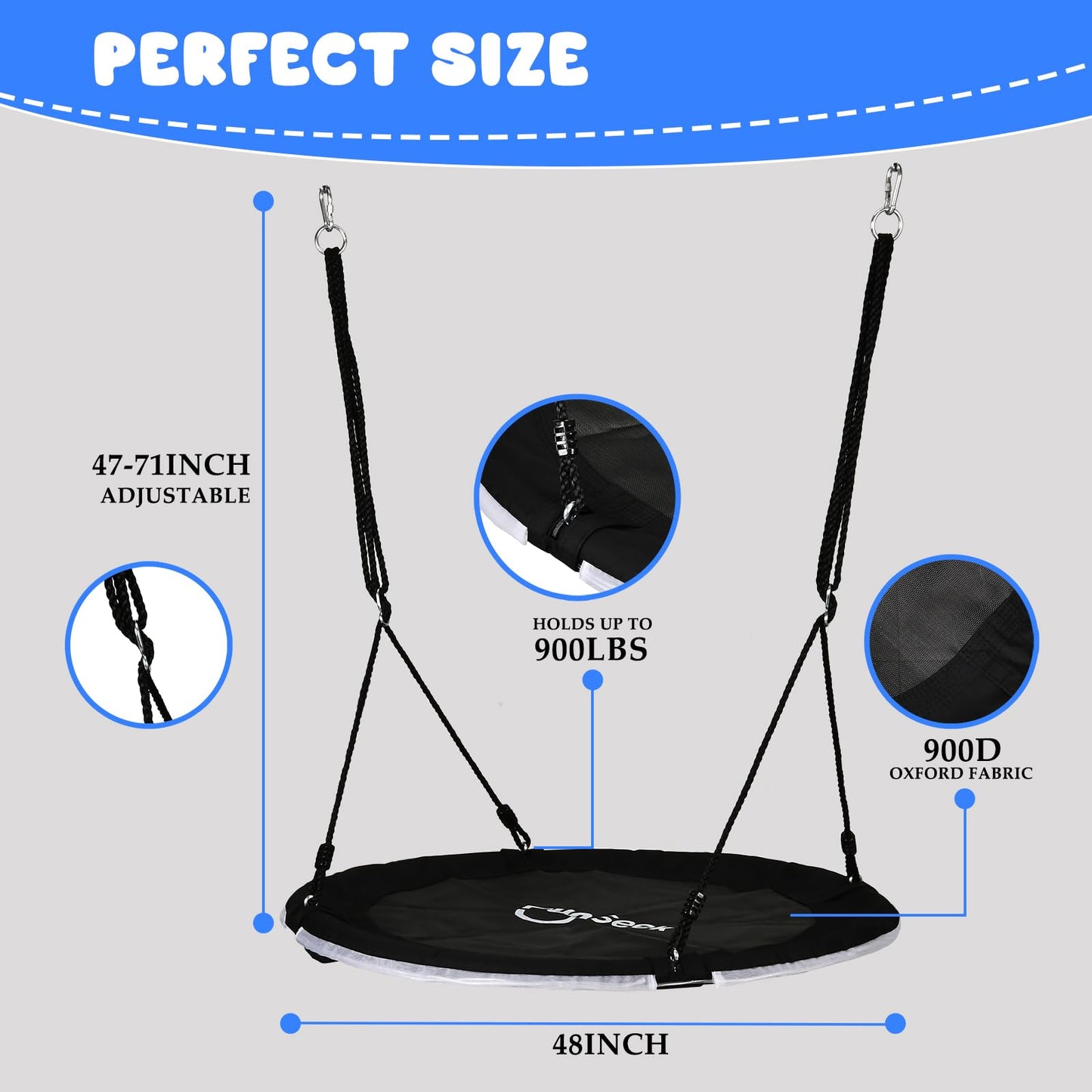 48 Inch Tree Swing with LED Light for Kids, 900lbs Flying Saucer Swing, with Adjustable Hanging Straps, for Indoor and Outdoor, Great Gifts for Kids (48INCH)