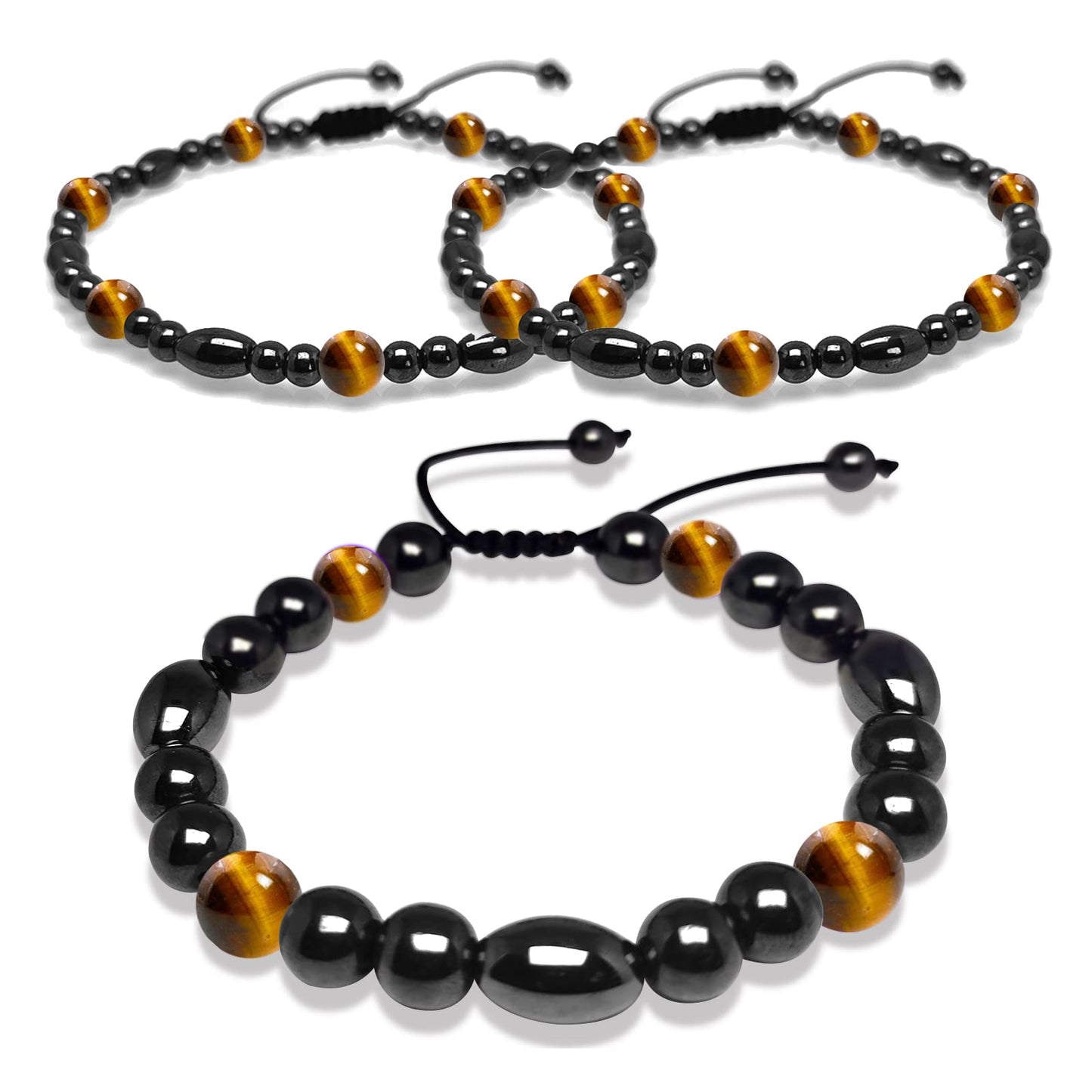 Hion 2 Pack Magnetic Therapy Anklet Bracelet Plus 1 Pack Magnetic Bracelet for Women/Men Anxiety Relief,Strengthen Immunity Hematite Tiger Eye Gemstone Anklet Bracelet Set