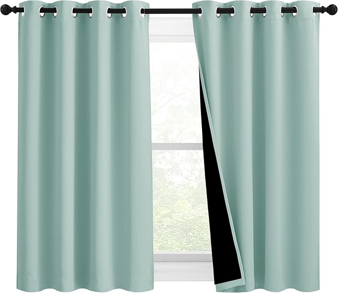 NICETOWN 100% Blackout Curtains 54 inches Long, Double-Deck Completely Blackout Window Treatment Thermal Insulated Lined Drapes for Small Window (Aqua Blue, 1 Pair, 46 inches Width Each Panel)