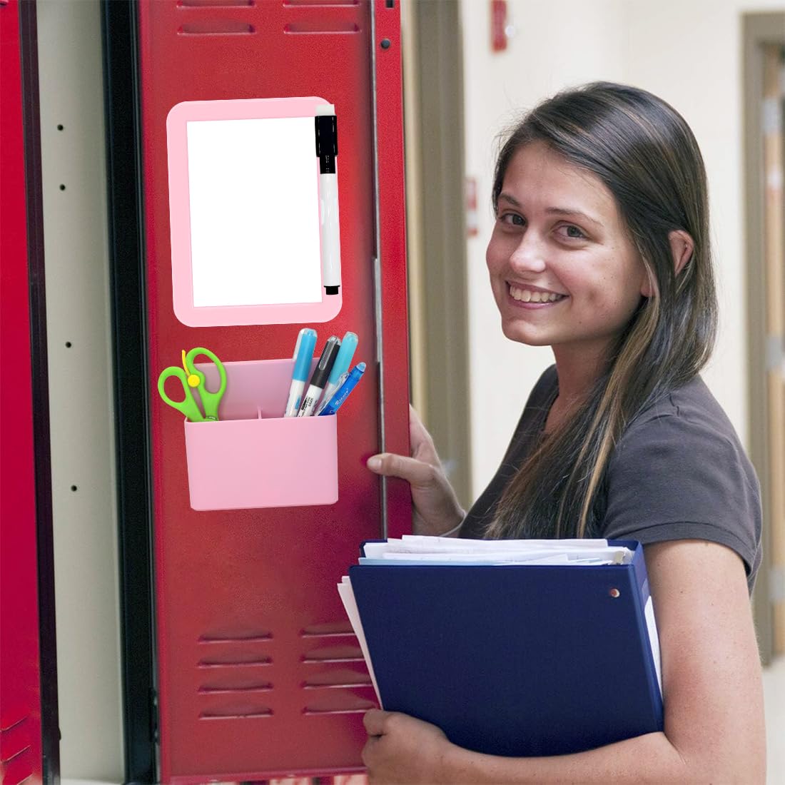 School Locker Organizer, Pink to School Essentials Locker Accessories for Girls, Locker Set Includes Locker Shelf, Locker Mirror, Whiteboard (Pink)