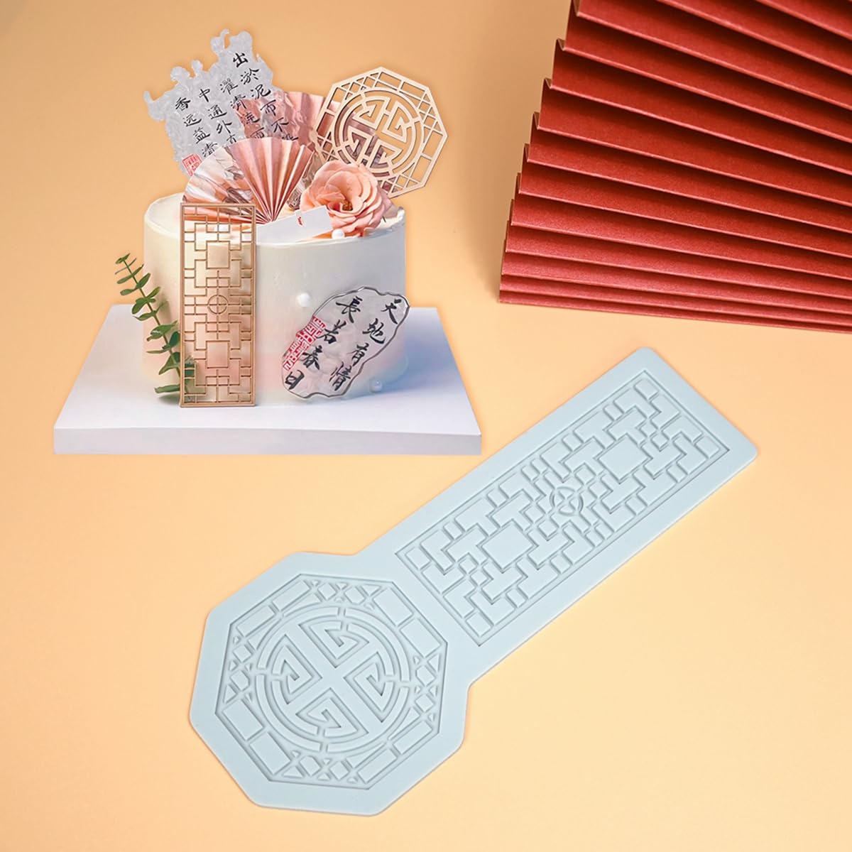 mostsom Pane Shape Chinese Style Pattern Lace Mold Silicone Mold DIY Sugarcraft Cake Decorating Tool Chocolate Fondant Lace Mat (B_ Pane)