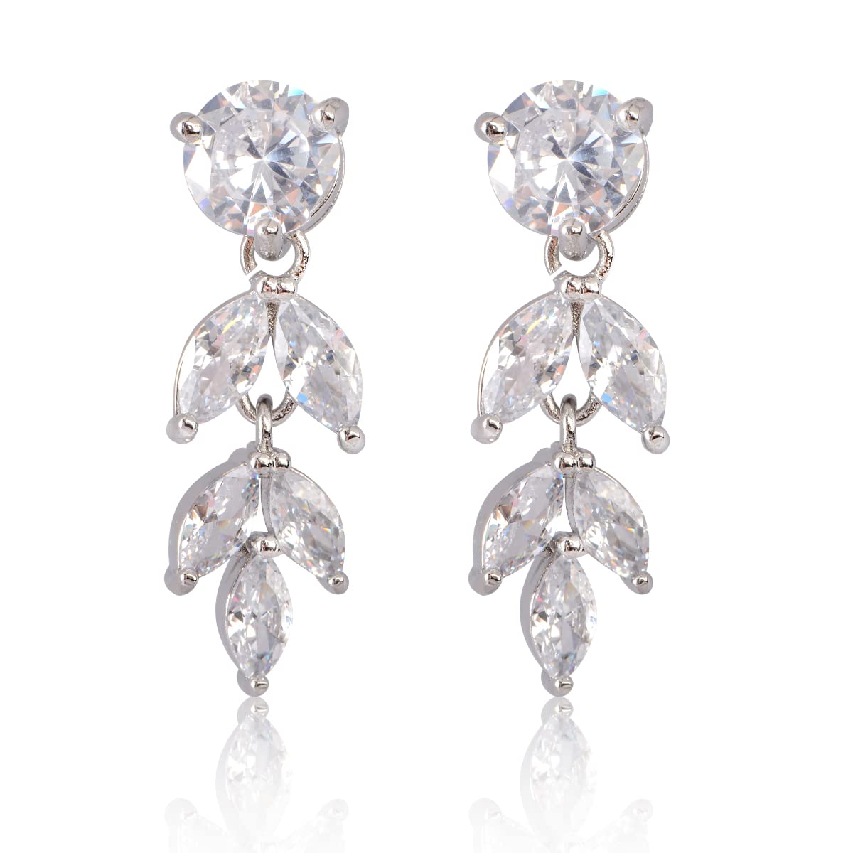 Cinmilada Bridal Earrings for Wedding Silver Marquise Teardrop Cubic Zirconia Crystal CZ Cluster Earrings for Bride Bridesmaids Women