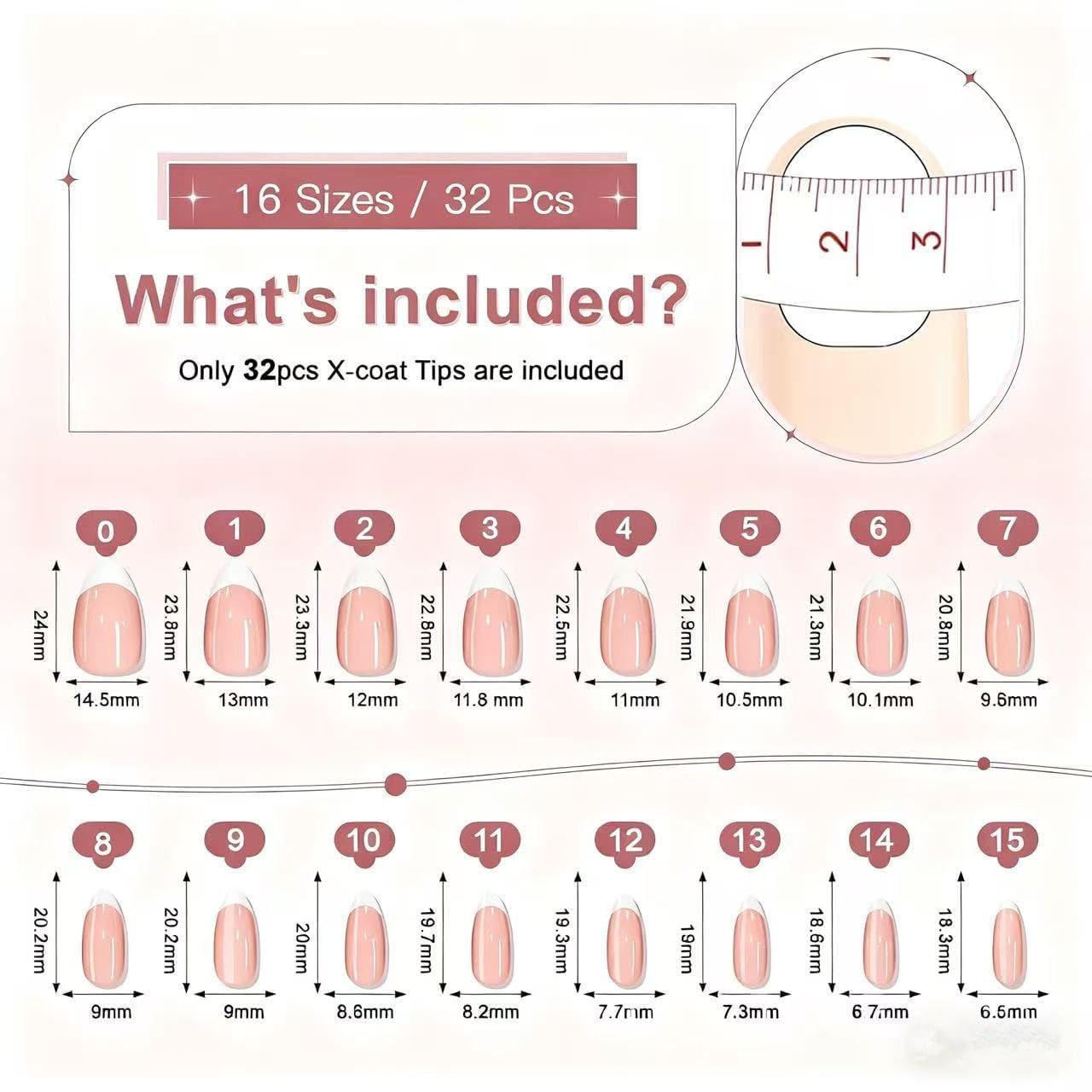 Nude French Tip Short Almond Press on Nails, Classic White Tip Fake Nails Kit with Glue, Reusable Gel Nails for Daily Wear, Date, Office - 32 Pcs & 16 Sizes