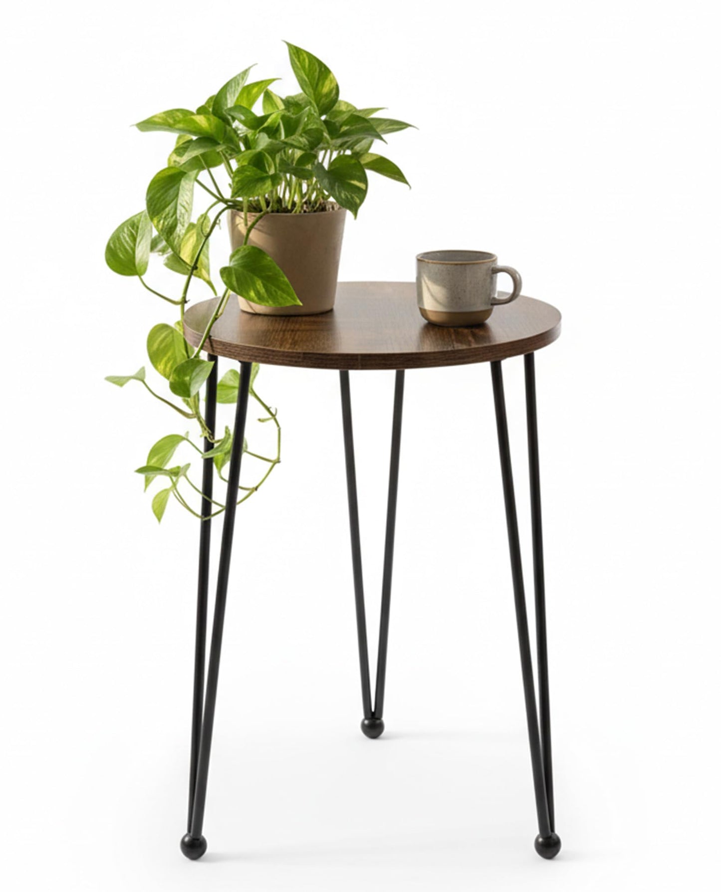 iLTreFlo 17 Inch Tall Metal Plant Stand Indoor,Heavy Duty Flower Pot Holder with 11.5 Inch Modern Round Board Table,Sturdy Metal Tripod Design Side Table,Matte Black
