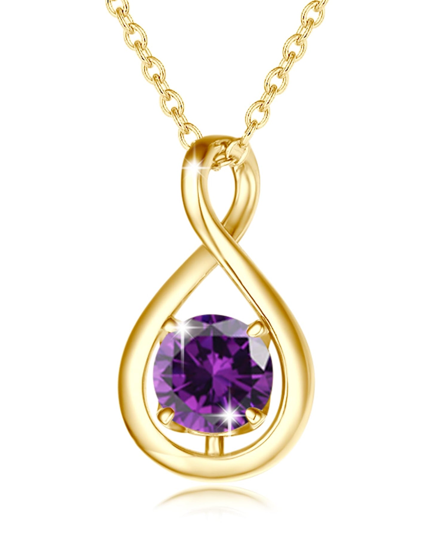 FANCIME Amethyst Necklace February Birthstone Necklace for Women Yellow Gold Plated Sterling Silver Infinity Pendant Purple Fine Jewelry Mothers Day Gifts for Mom Her Wife