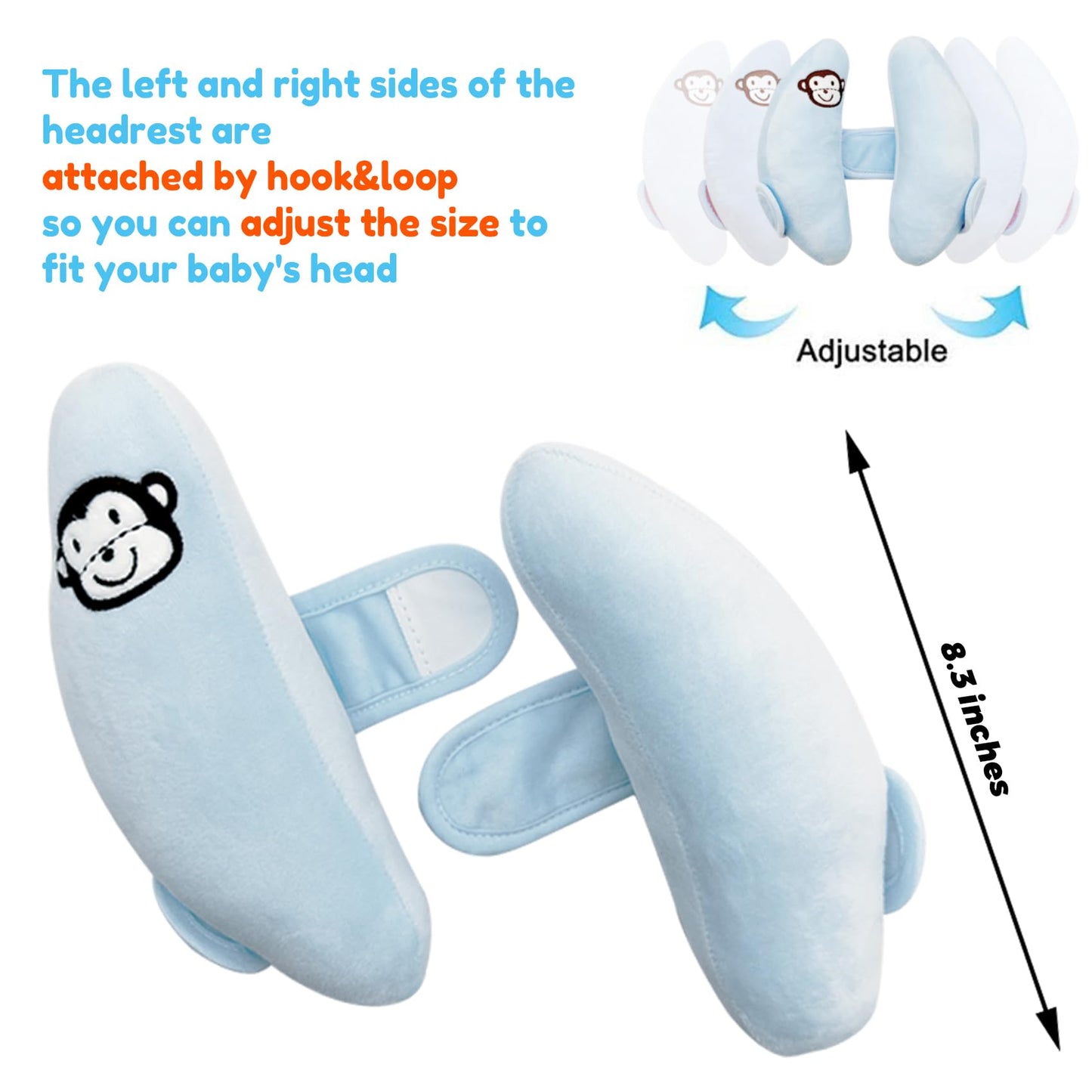StoHua Adjustable Baby Head Neck Support Pillow,Baby Travel Pillow Cushion for Car Seat,Stroller Headrest Pillow for Infants,Head and Neck Support Pillow for Pushchair,Blue