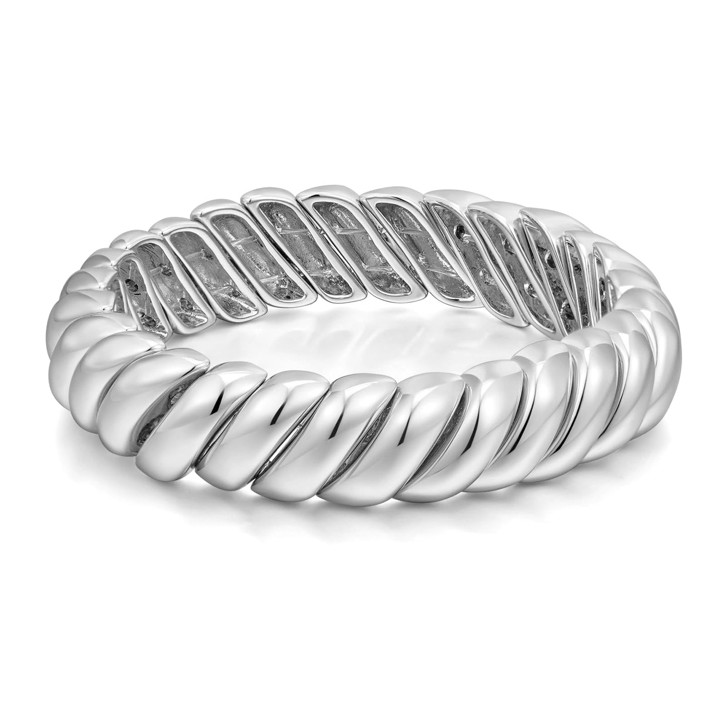 FAMARINE Silver Chunky Bangle Bracelet, Stretchable Elastic Bracelet for Women Men