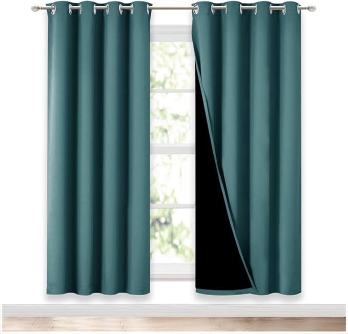 NICETOWN Full Shade Curtain Panels, Pair of Energy Smart & Noise Blocking Out Blackout Drapes for Apartment Window, Thermal Insulated Guest Room Lined Window Dressing(Sea Teal, 52 x 72 inch)