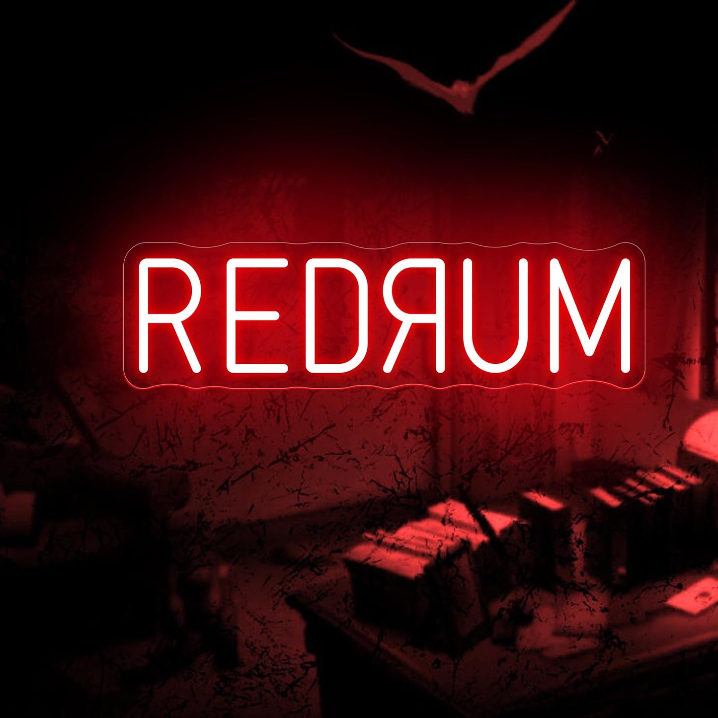 Redrum Neon Sign, Horror LED Wall Light, Creepy Room Decor, Halloween LED Light, Man Cave Decor, Spooky Bar Sign, Chilling Room Decoration, 15.7"x4.9"