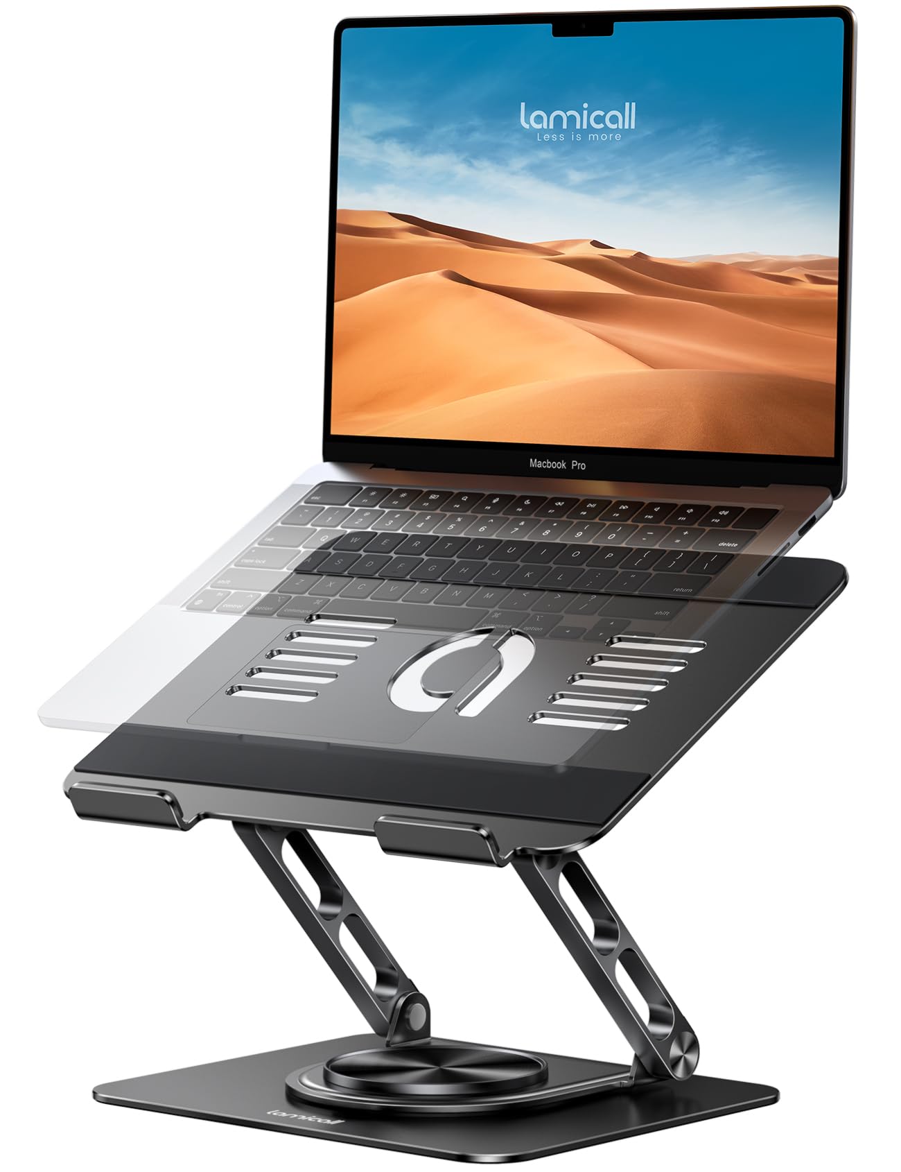 Lamicall Adjustable Laptop Stand for Desk - 360 Rotating Base Ergonomic Computer Stand, Aluminum Laptop Riser for Mothers Day fits MacBook Neo Air Pro, HP, Office Desk Accessories (10-17.3'') - Black