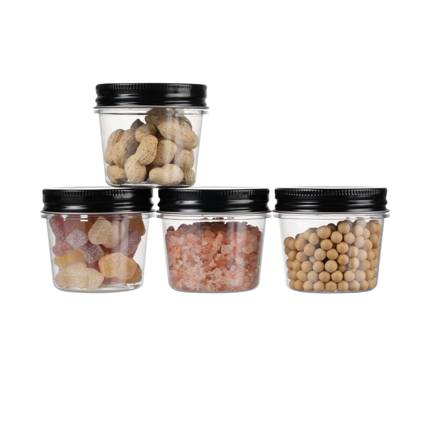 novelinks 4 oz Plastic Mason Jars with Lids, 20 Pack Small Containers with Lids 4oz, Slime Containers & Cake Jars & Small Spice Jars for Kitchen Organization (20 Pack,Black)
