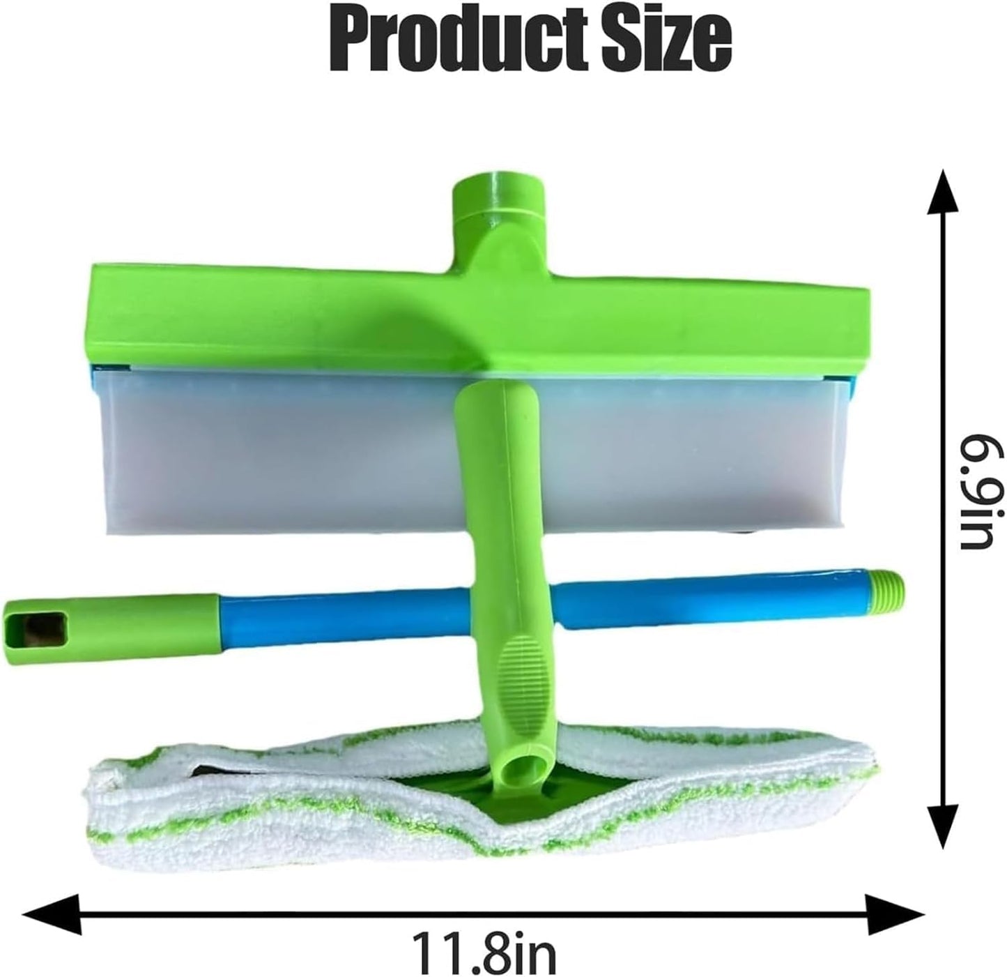 Byblix Squeegee, Byblix Window Squeegee, Byblix Recyclable Silicone Window Squeegee Kit, 3 in 1 Window Cleaning Scraper with Silicone Squeegee&Microfiber Scrubber, Blue+Green 2pcs