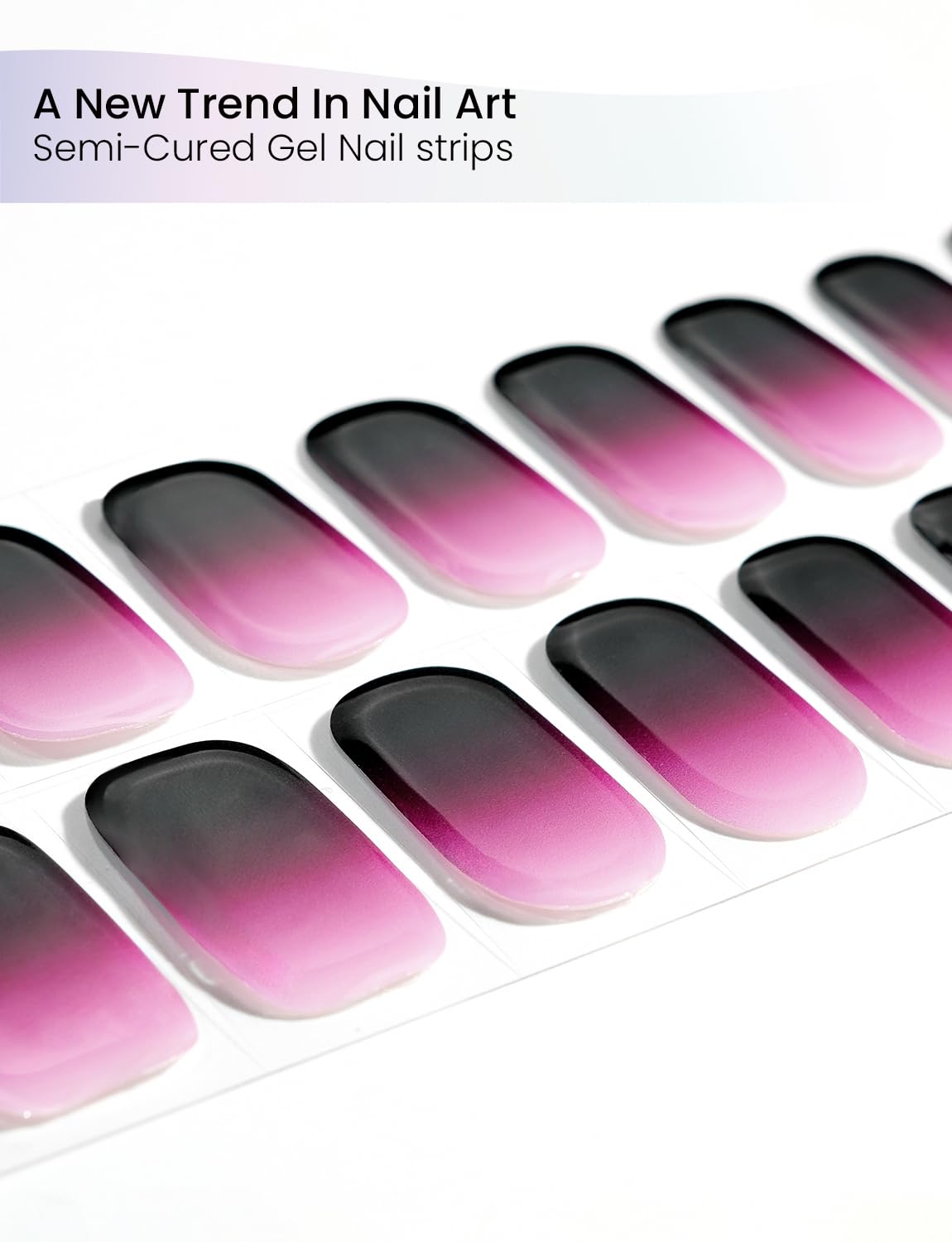 Oauee Semi Cured Gel Nail Strips | Built-In Gel Top Coat | UV Light Required | Salon Quality, Easy Application And Removal (Nocturnal Fuchsia）
