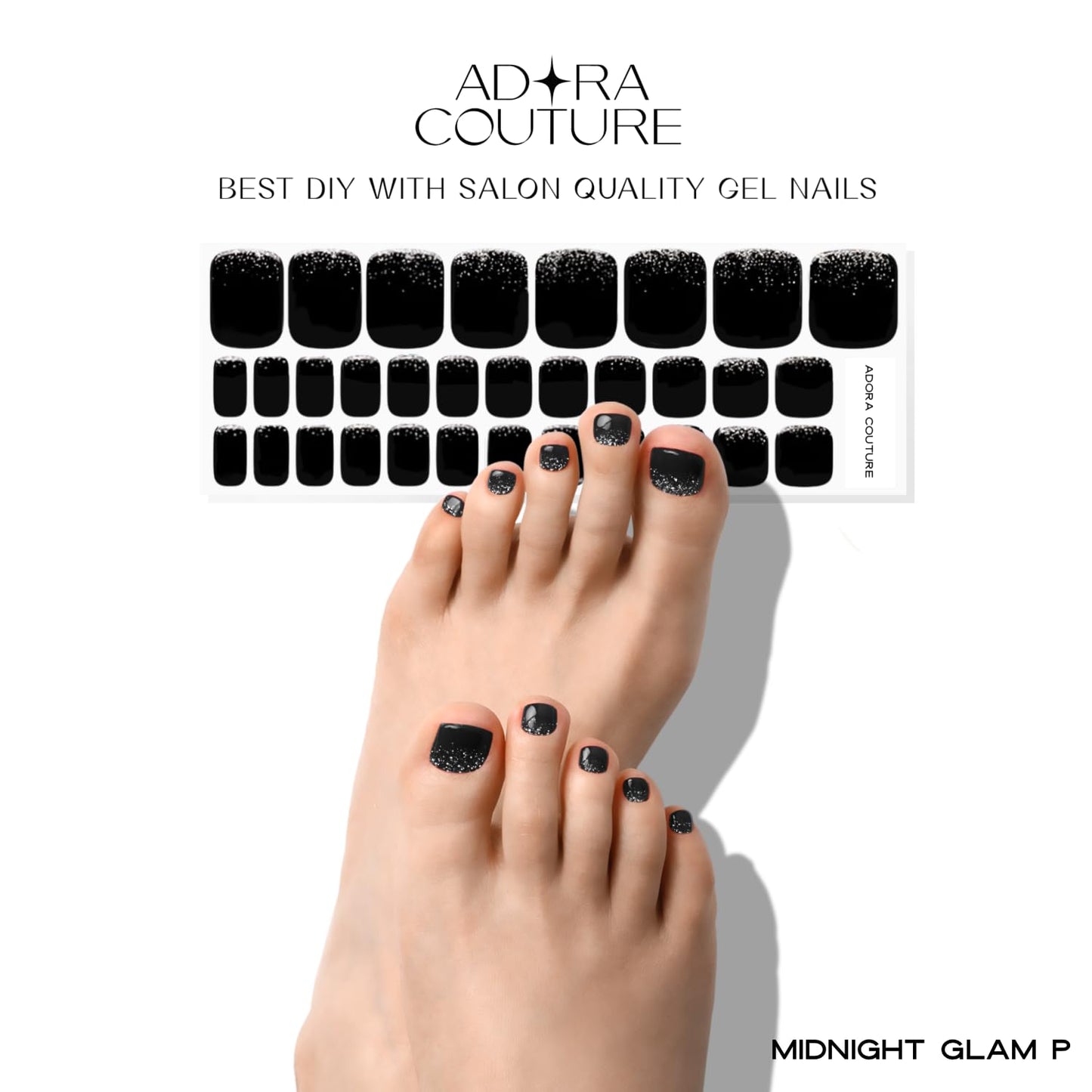 Semi Cured Gel Nail Strips – 32 Pcs Gel Pedicure Stickers - UV Nail Wraps for Toenails, Easy Application, Long Lasting, Salon Quality & UV Light Required - Midnight Glam P