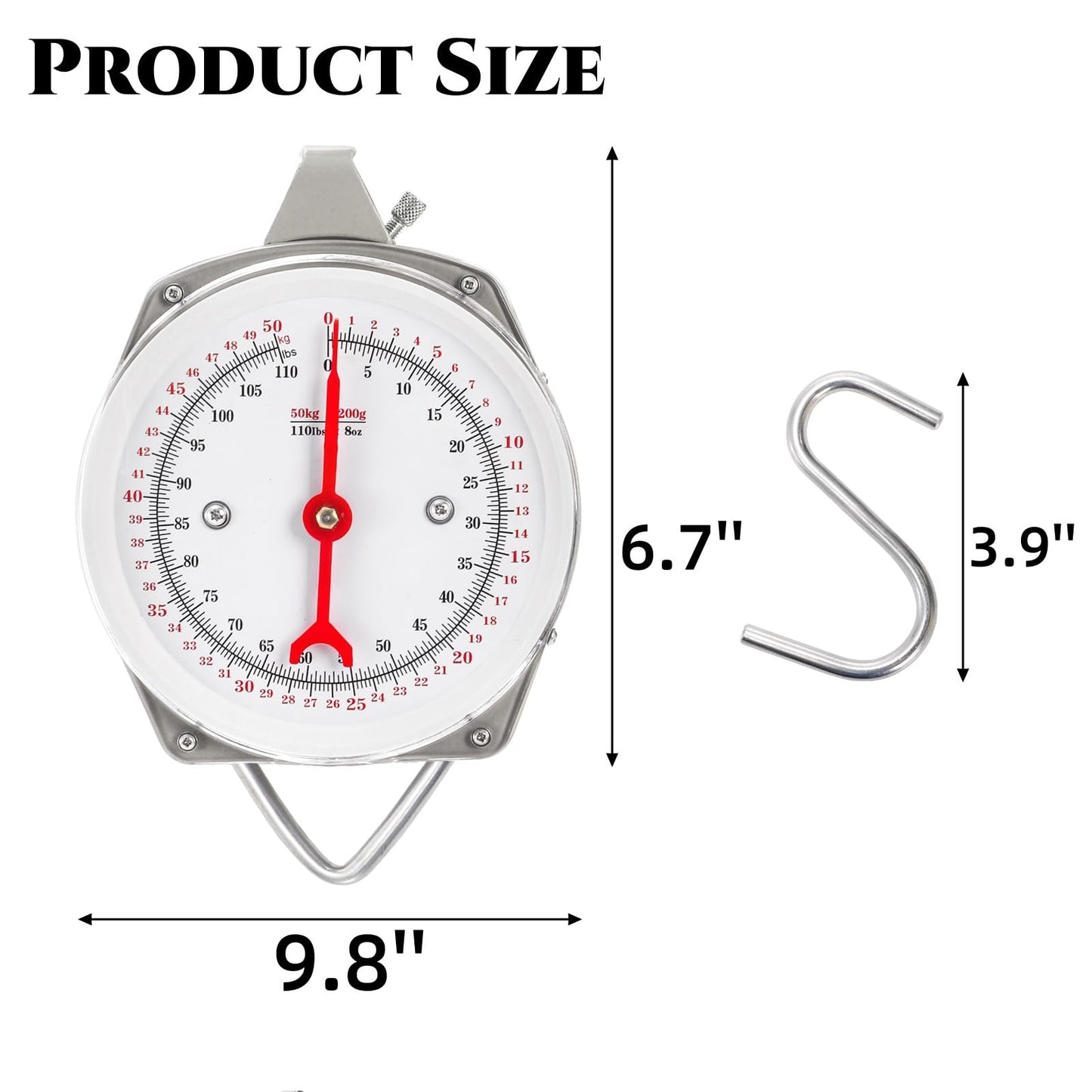 Acshio Precision Hanging Scale, 110 LB / 50KG Spring Dial Weight Scale Large Game Scale, Heavy Duty Mechanical Kitchen Weighing Food Scale for Market, Feeding, Kitchen