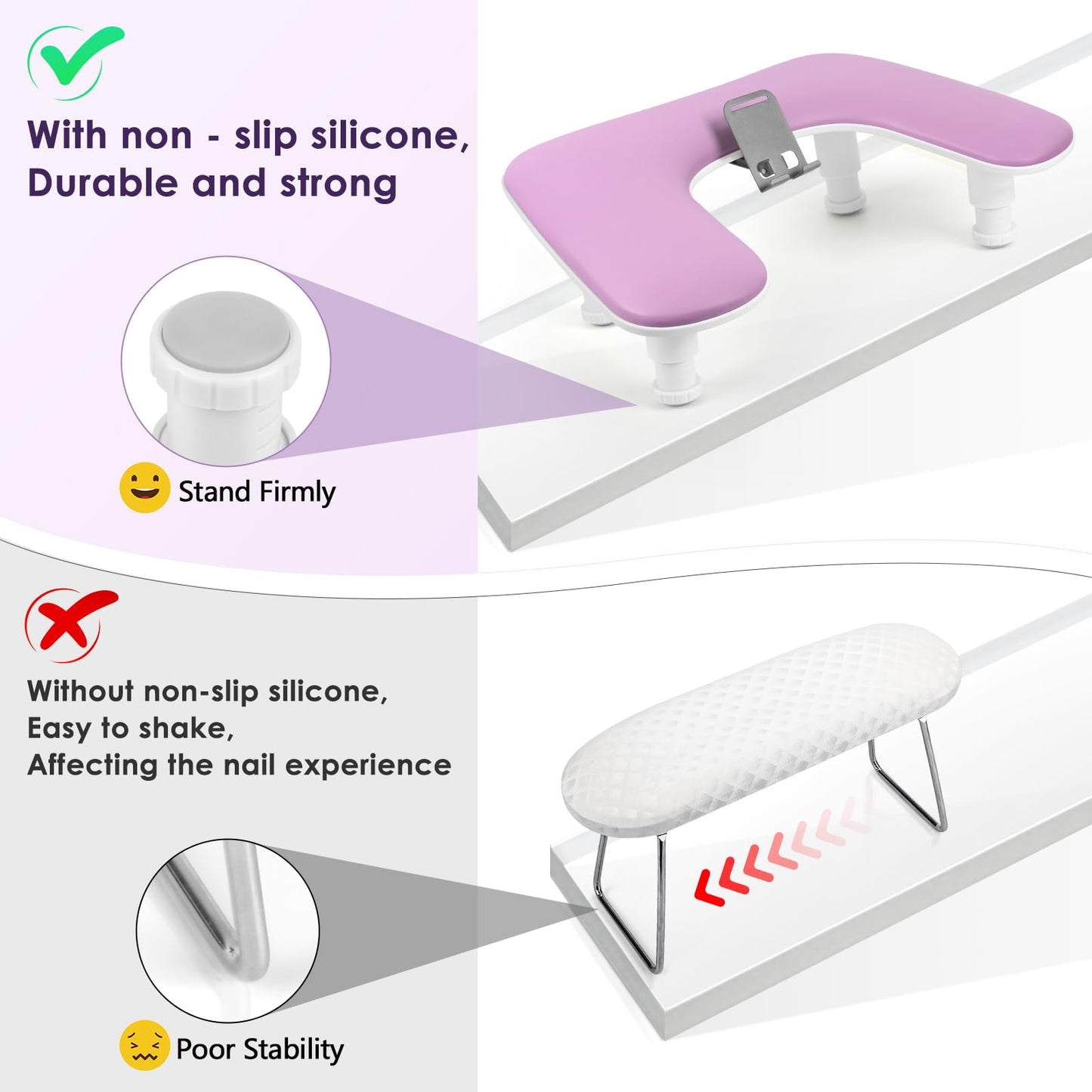 LIONVISON Arm Rest for Nails Tech: U Shaped Adjustable Height Ergonomic Nail Hand Rest Stand PU Leather with Rotating Phone Holder for Nail Salon Manicurist (Puprle)