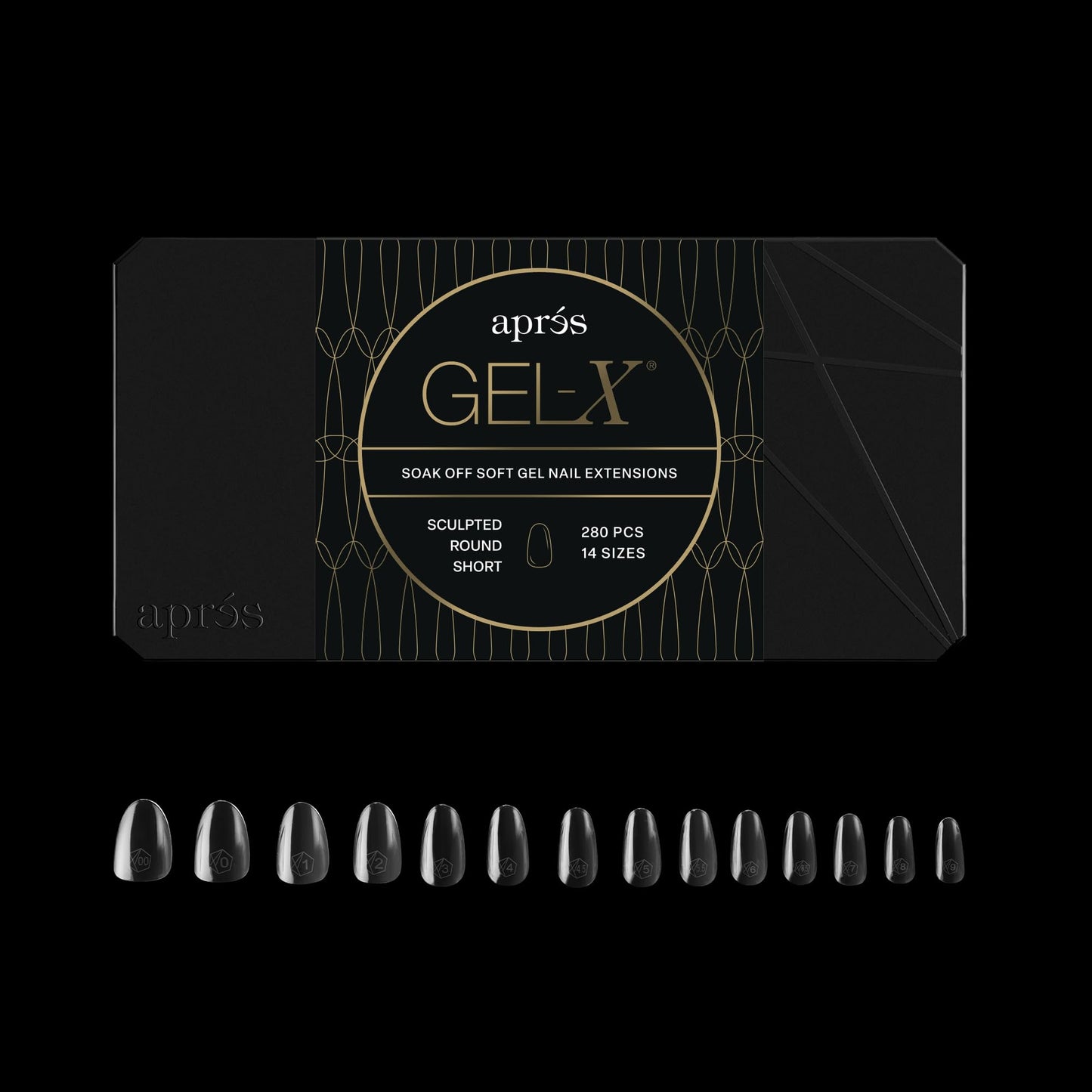 Apres Gel-X® Round Box of Nail Tips | 280 Tips, Soft Gel Tips, 14 Sizes 00-9 | Half-sizes Included (Sculpted Round Short)