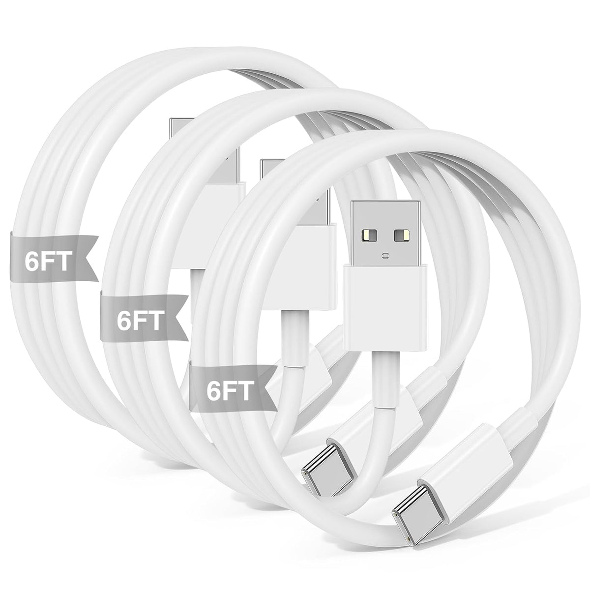 3-Pack 6FT Car Carplay Cable USB A to USB C Cable for iPhone 16 15 Pro Plus Pro Max，for iPad Pro/Air/Mini，for Samsung Galaxy S25/S24/S23，for MacBook Pro/Air and More