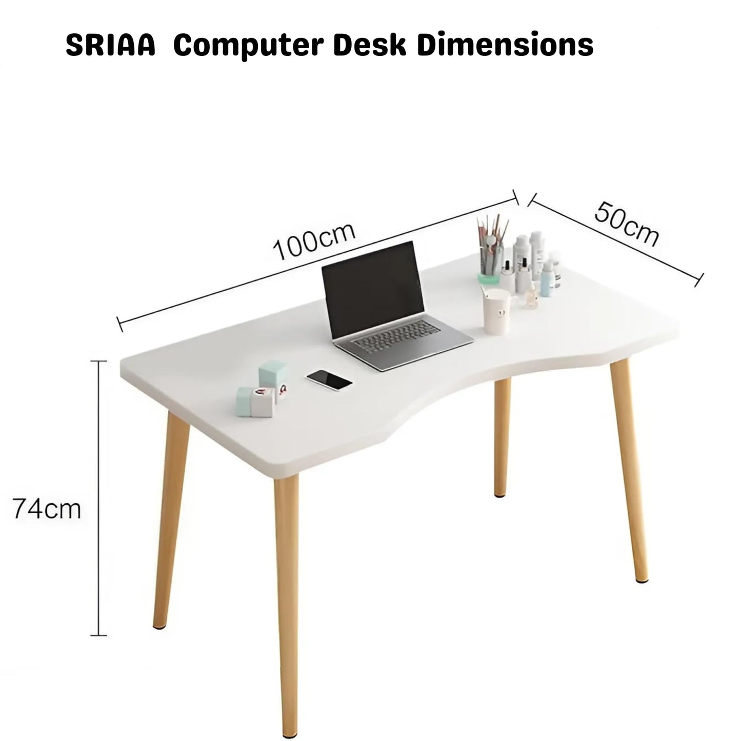 SRIAA Modern White Wooden Computer Table, 40" L x 20" W x 30" H inches – Durable and Stylish Desk for Home Office, Bedroom, or Study