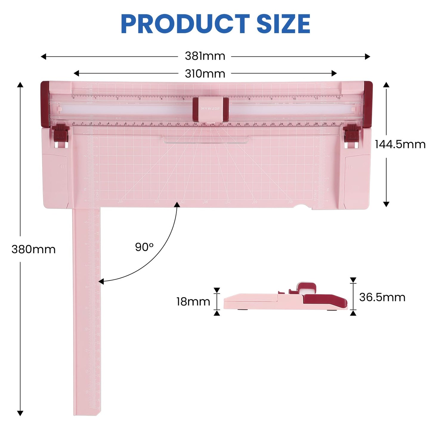 Pink Rotary Paper Trimmer, 12 Inch Guillotine Paper Cutter for Cardstock, Scrapbooking, Crafts, 4 Functions with 5 Blades, Safety Guard, Side Ruler for Coupons, Photos, Labels