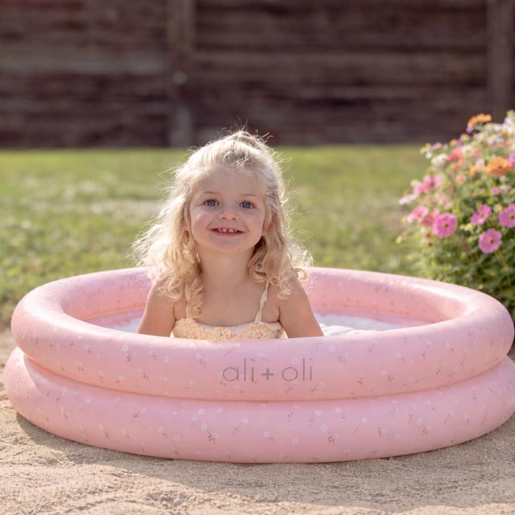 Ali+Oli Two-Ring Inflatable Kiddie Pool | Baby and Toddler Pool for Backyard Water Play | Soft Inflatable Family Pool | Summer Outdoor Use | Peony Pattern