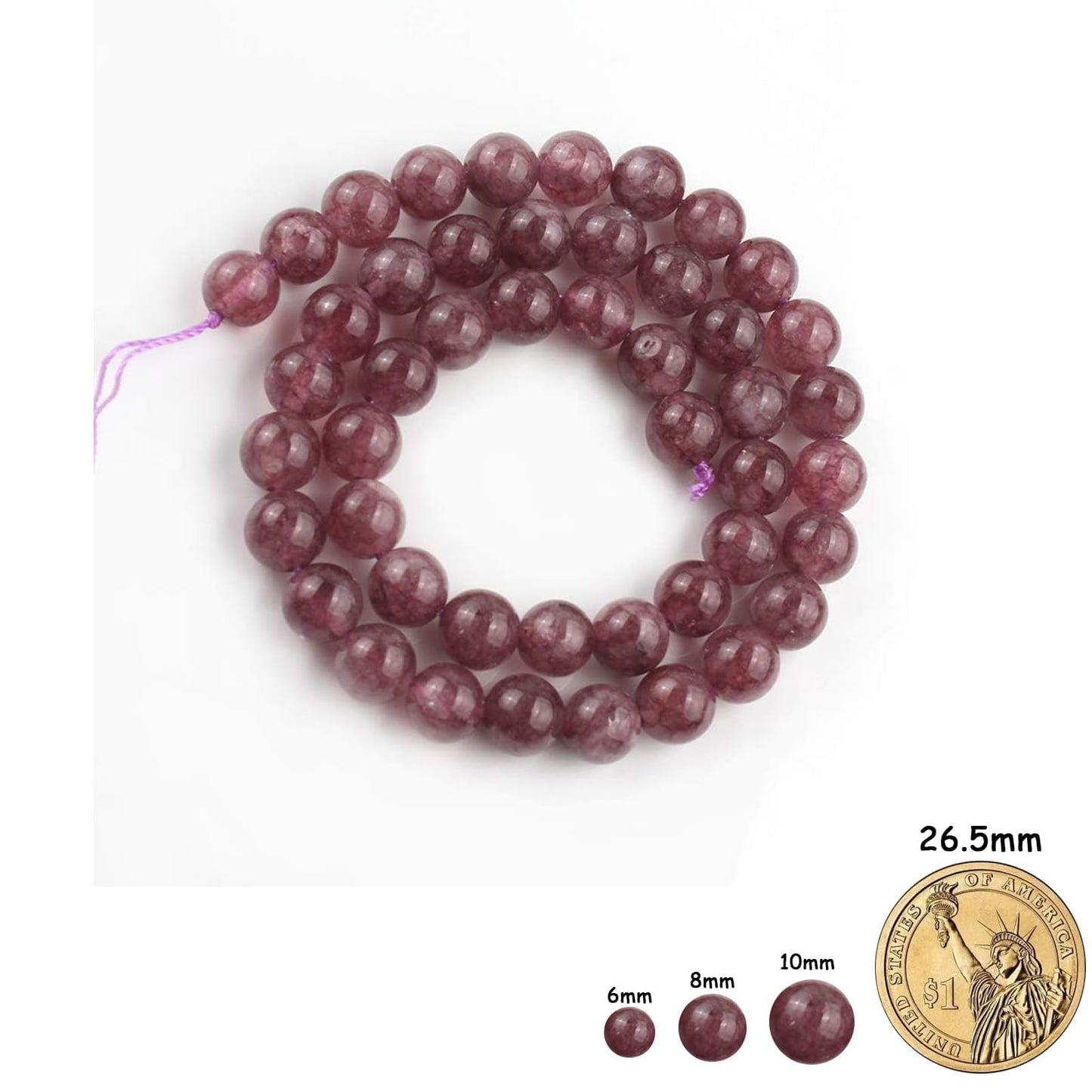 Yochus 60pcs Lepidolite Stone Beads，6mm Healing Power Natural Stone Round Loose Beads for Jewelry Making Earring Necklace DIY Crafts