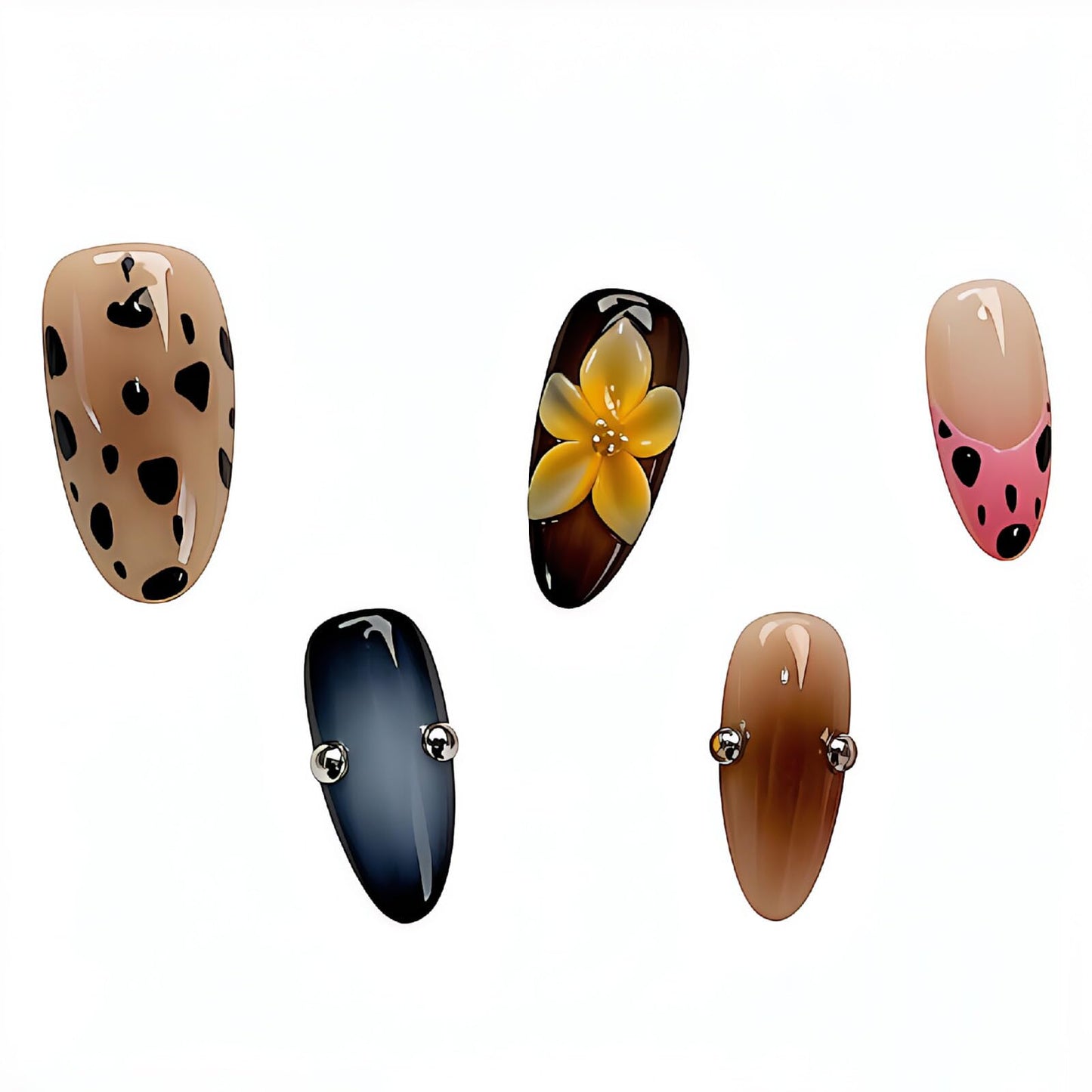 Handmade Press on Nails Medium Almond Fake Nails,Gold Metal Fake Nails Thickened Acrylic False Nail Full Cover Pink White French Tips Stick on Nail for Women(Size M)