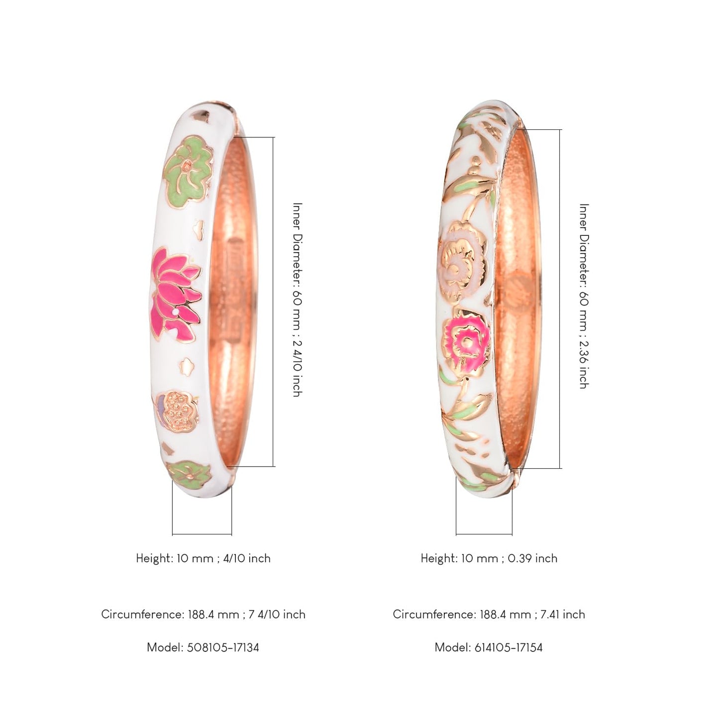 UJOY Bangles Bracelets Gorgeous Enameled Butterfly Flower Cloisonne Plated Indian Jewelry Sets Box for Womens Gift 55A35-55A106 White