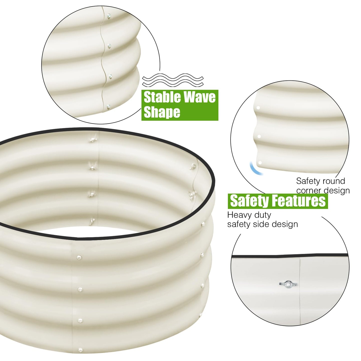 SnugNiture 3 Pcs 2x2x1ft Round Galvanized Raised Garden Bed Kit Outdoor, Metal Planter Box for Planting Plants Vegetables, White