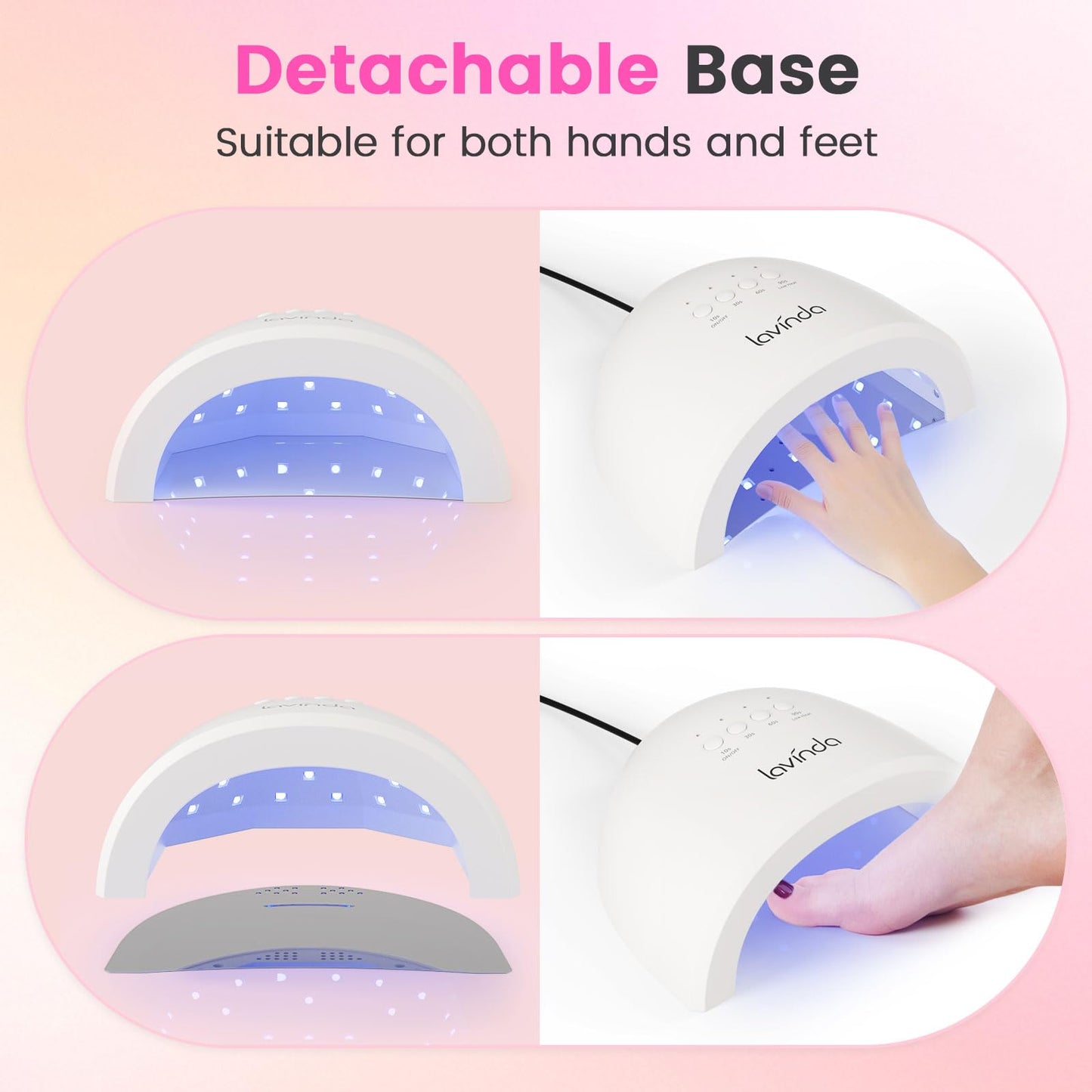Lavinda UV LED Nail Lamp for Gel Polish, 48W Nail Dryer with Premium Matte Finish, Fast Curing UV Light with 4 Timers, Smart Sensor & Detachable Base for Hands & Feet Salon Home DIY Manicure