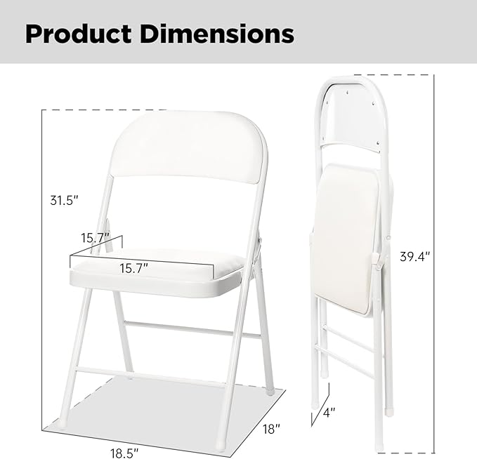 90 Pack Folding Chairs with Padded Seats, Padded Folding Chair with Steel Frame for Events Home Office, Pu Leather Folding Chair White