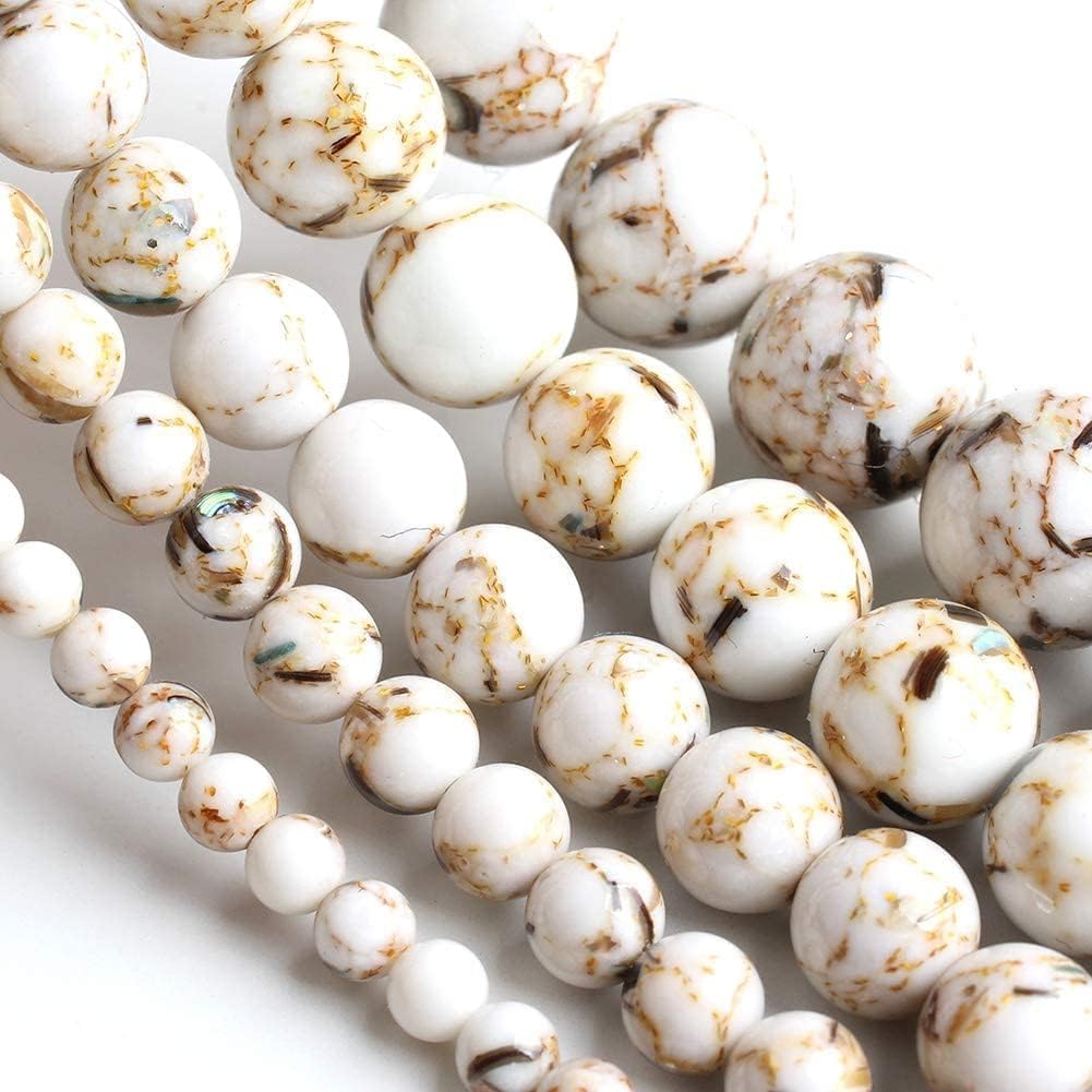 Yochus 45pcs White Shell Turquoise Beads，8mm Natural Stone Round Loose Beads for Jewelry Making Earring Necklace DIY Crafts