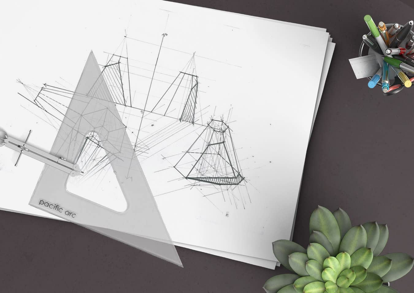 Pacific Arc's Scholastic Triangle - 6 inch - Smoke - 40/90 Angle - Polystyrene - Inking Edge - Technical Drawing Tools, Drafting, Architect and Engineering.
