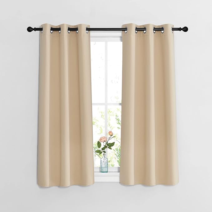 NICETOWN Bedroom Blackout Curtains and Drapes - Window Treatment Thermal Insulated Solid Grommet Blackout Drapes for Bathroom (Biscotti Beige, Set of 2, 37 by 54 Inch)