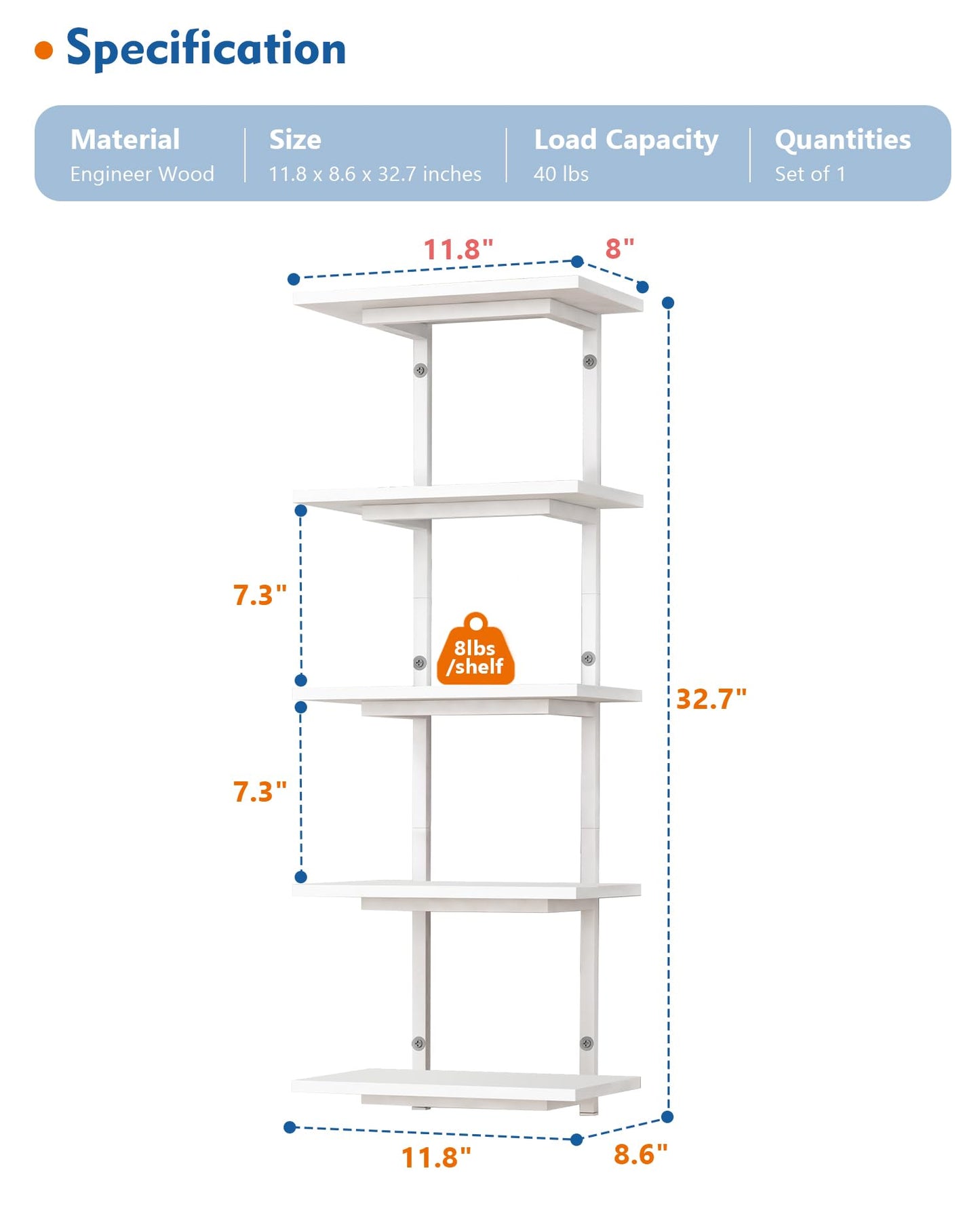 Harwaya White 5 Tier Wall Shelf Unit for Shoes Display, Lack Wall Bookshelf for Bedroom, Vertical Tiered Floating Book Shelves for Office Living Room Bathroom Vanity Kitchen Closet Purses Bags
