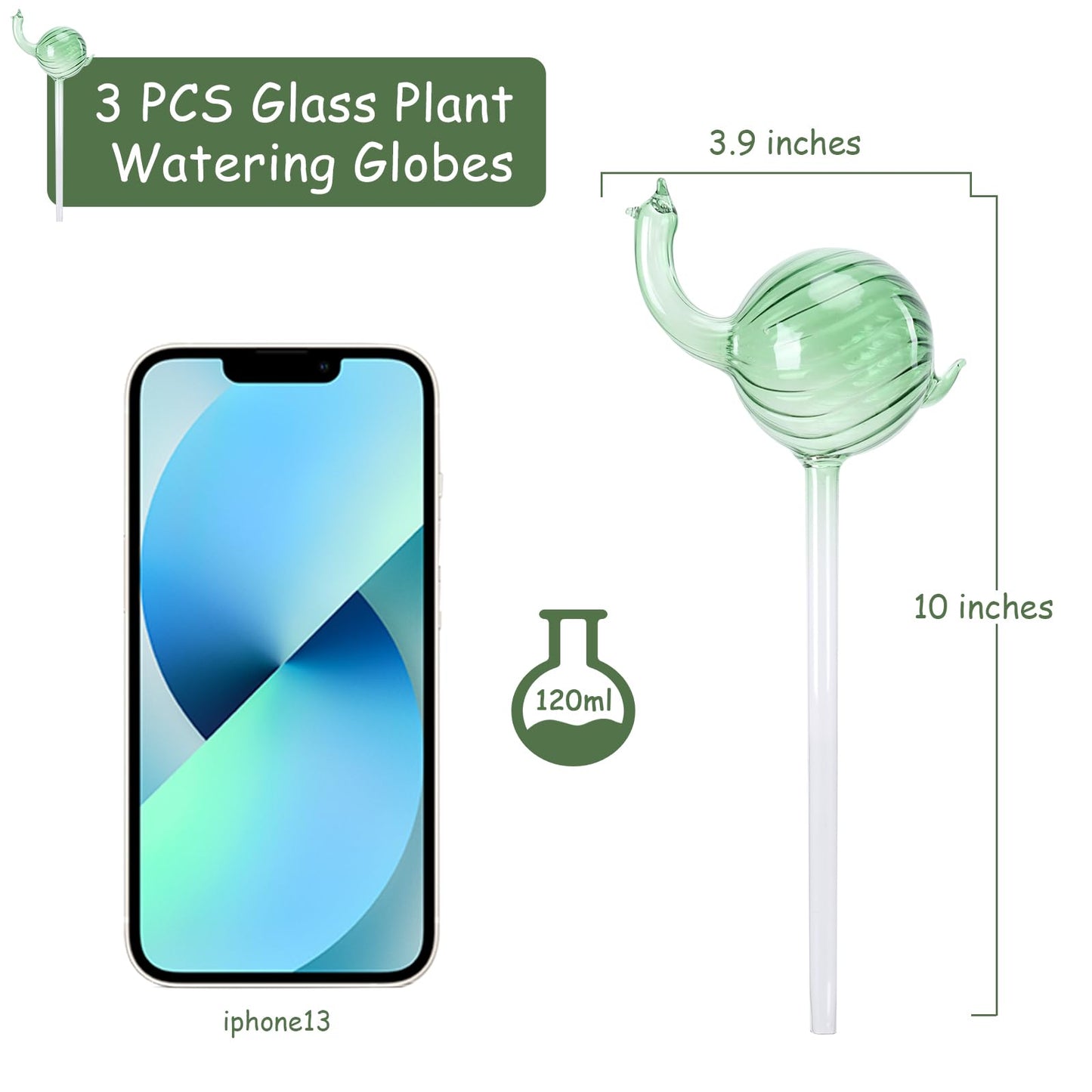 Chonsun Glass Plant Watering Globes 3PCS Plant Watering Devices Self Watering Planter Insert Automatic Plant Waterer Indoor Snail Decoration